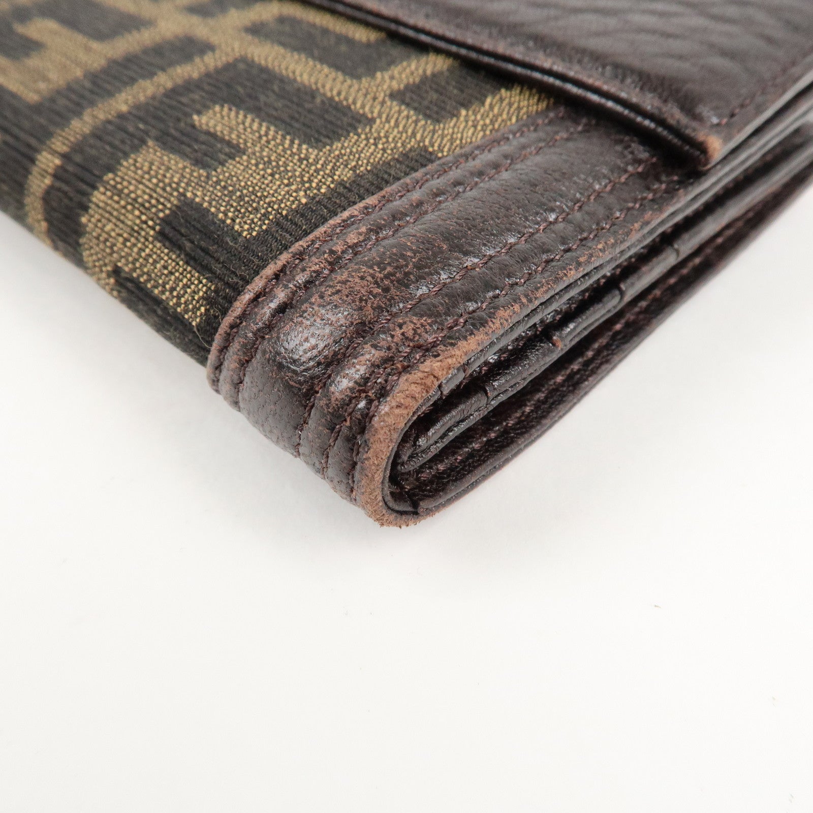 FENDI Zucca Canvas Leather W Hook Bifold Long Wallet 8N0032 Used