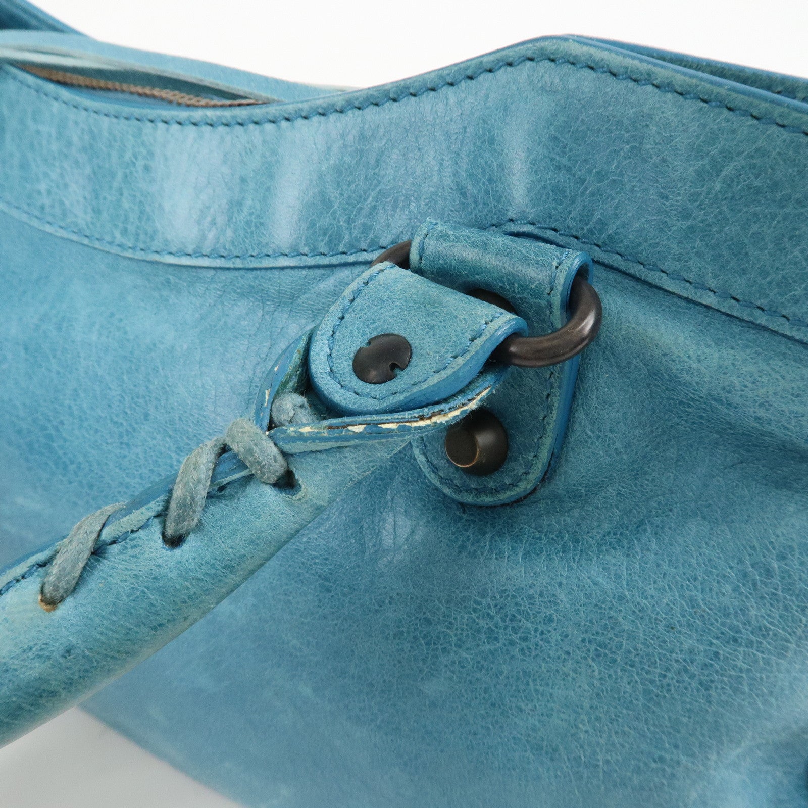 BALENCIAGA The First Leather 2Way Shoulder Bag Hand Bag Blue Used
