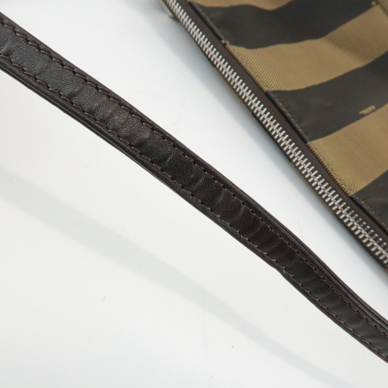 FENDI Pequin Canvas Leather Shoulder Bag Khaki Black 26617 Used