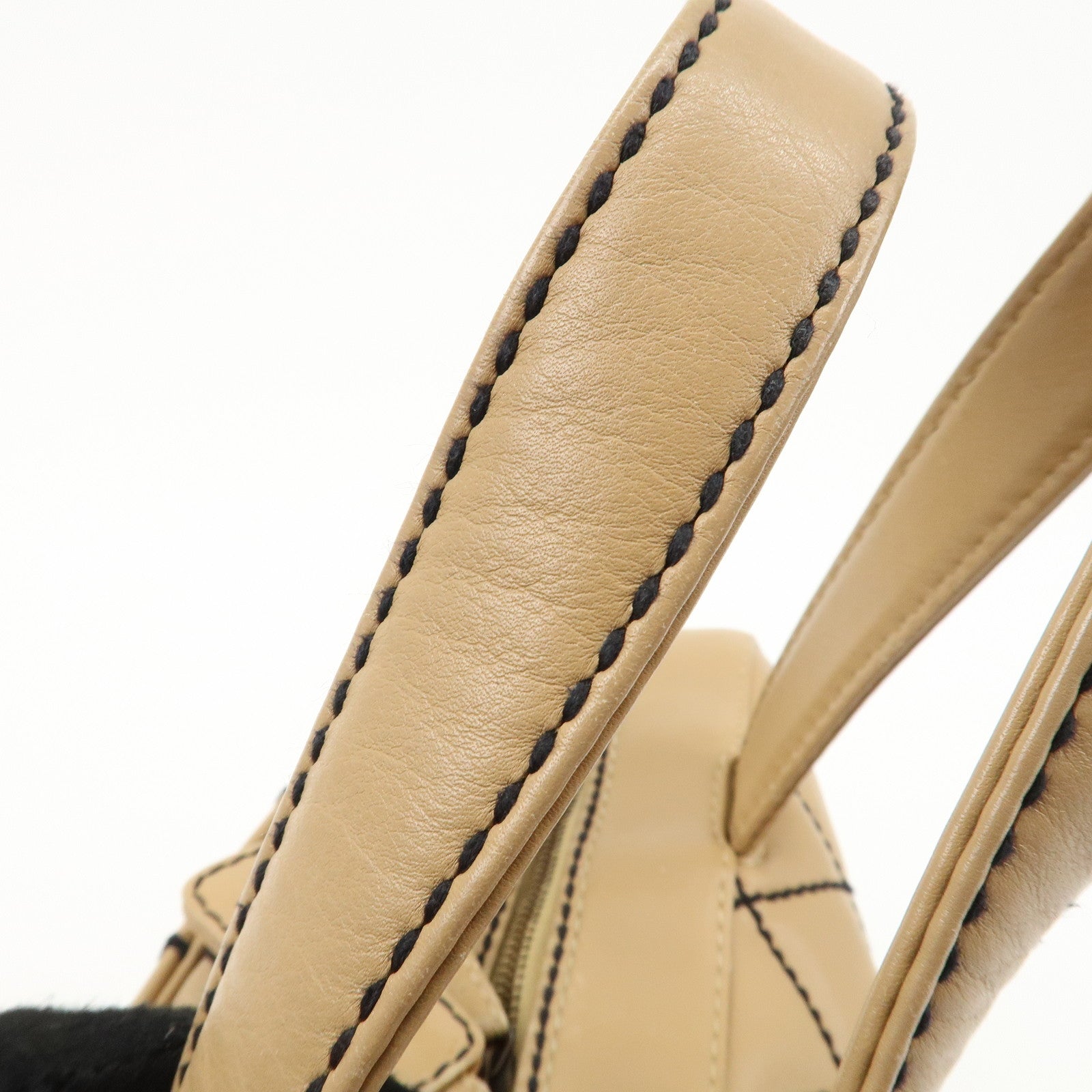 CHANEL Wild Stitch Lamb Skin Coco Mark Hand Bag Beige A14692 Used