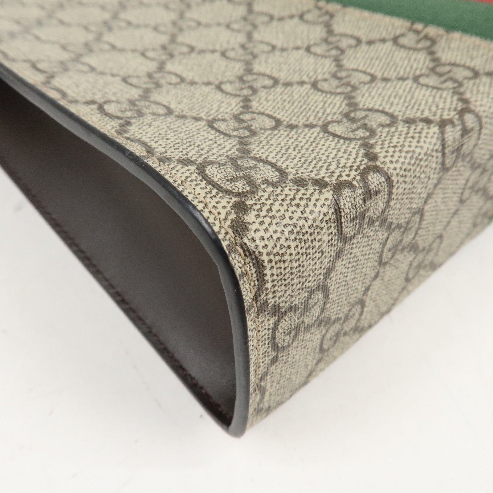 GUCCI Sherry GG Supreme Leather Clutch Bag Beige Brown 475316 Used