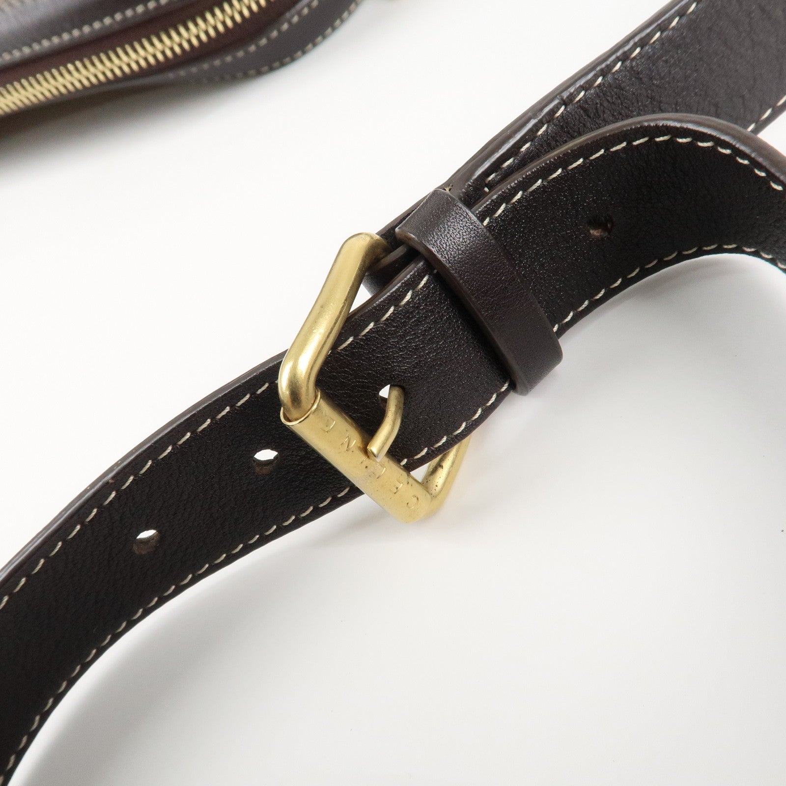 CELINE Macadam Canvas Leather Shoulder Crossbody Bag Beige Brown Used