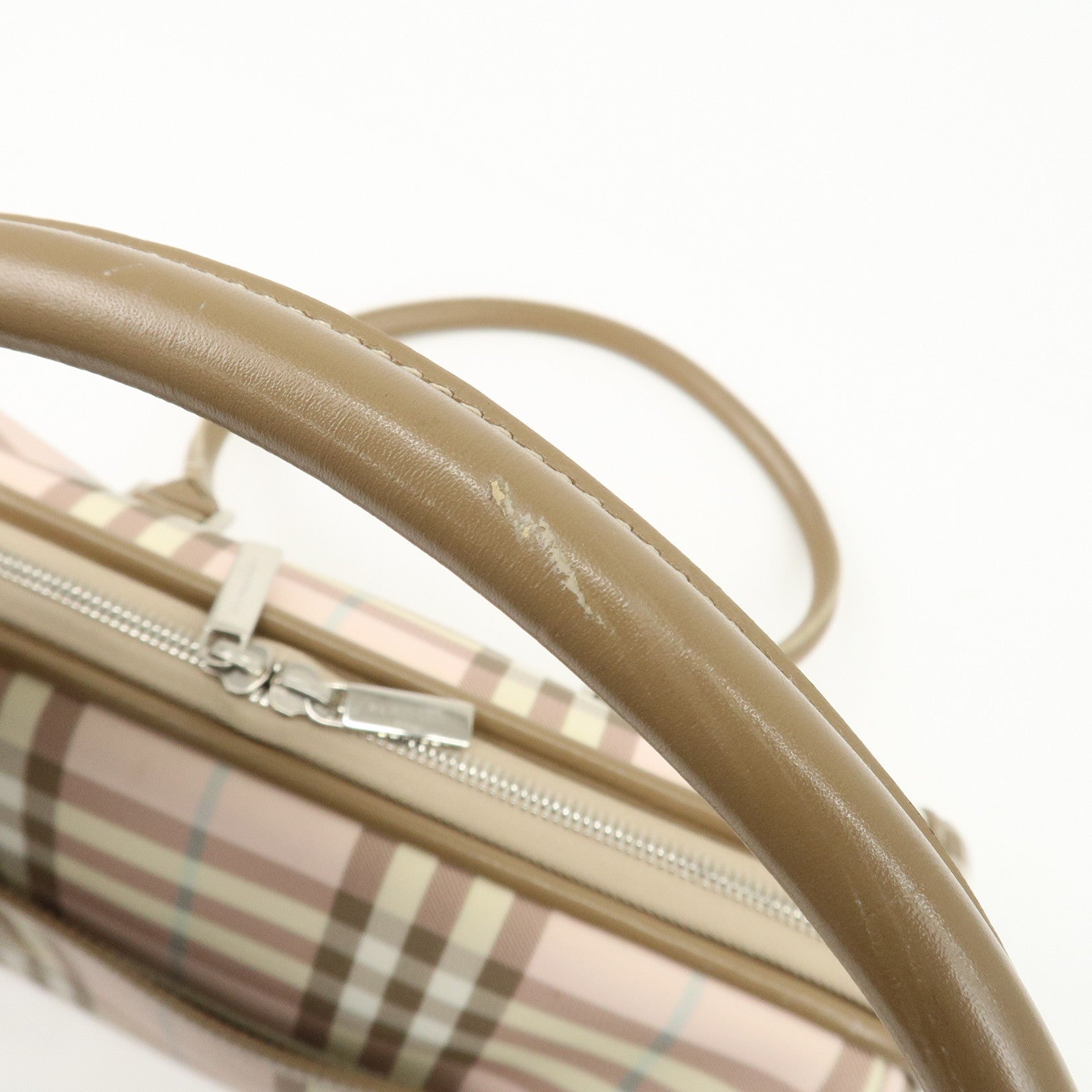 BURBERRY PVC Leather Nova Plaid Shoulder Bag Hand Bag Beige Pink Used