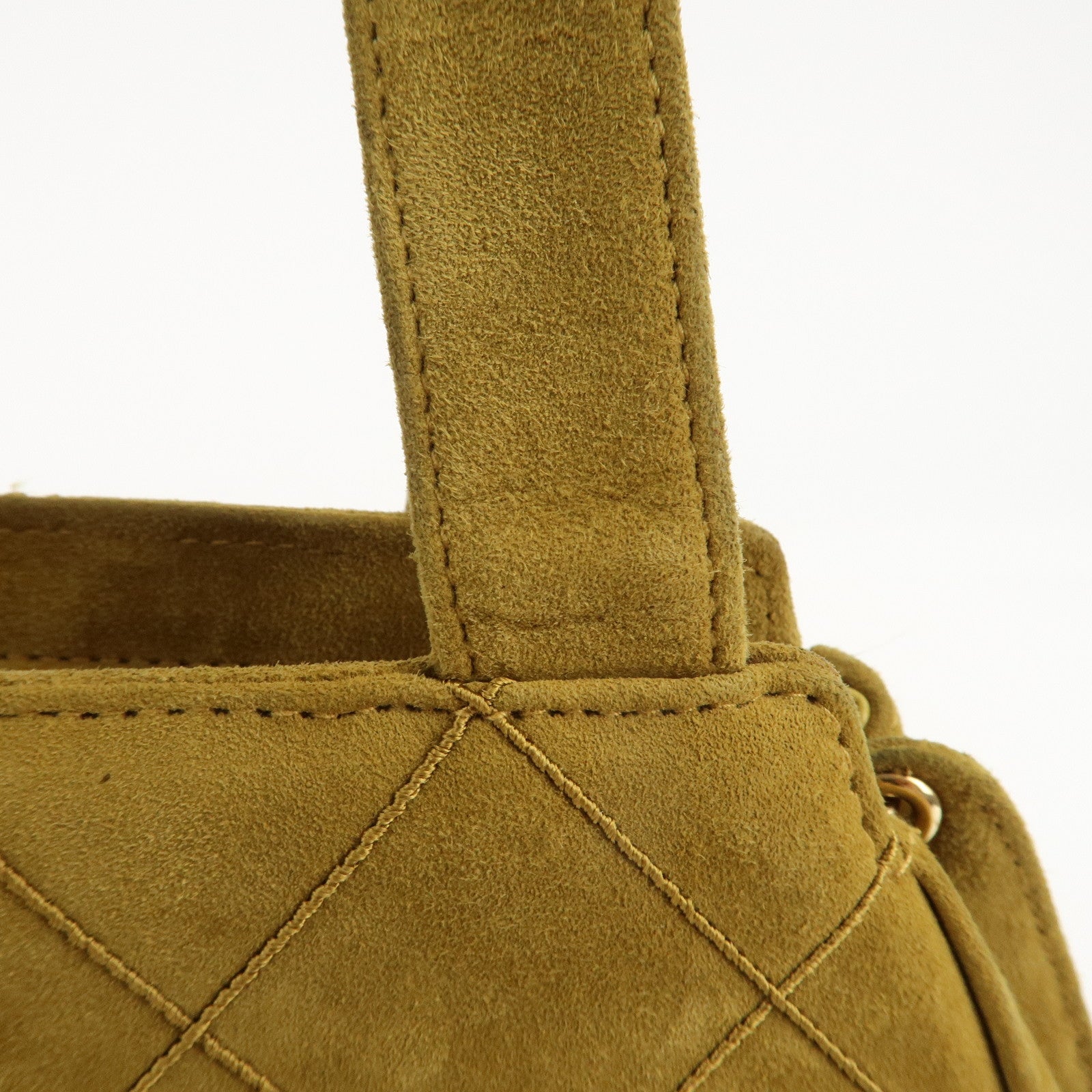 CHANEL Suede Shoulder Bag Hand Bag Mustard Gold Hardware Used