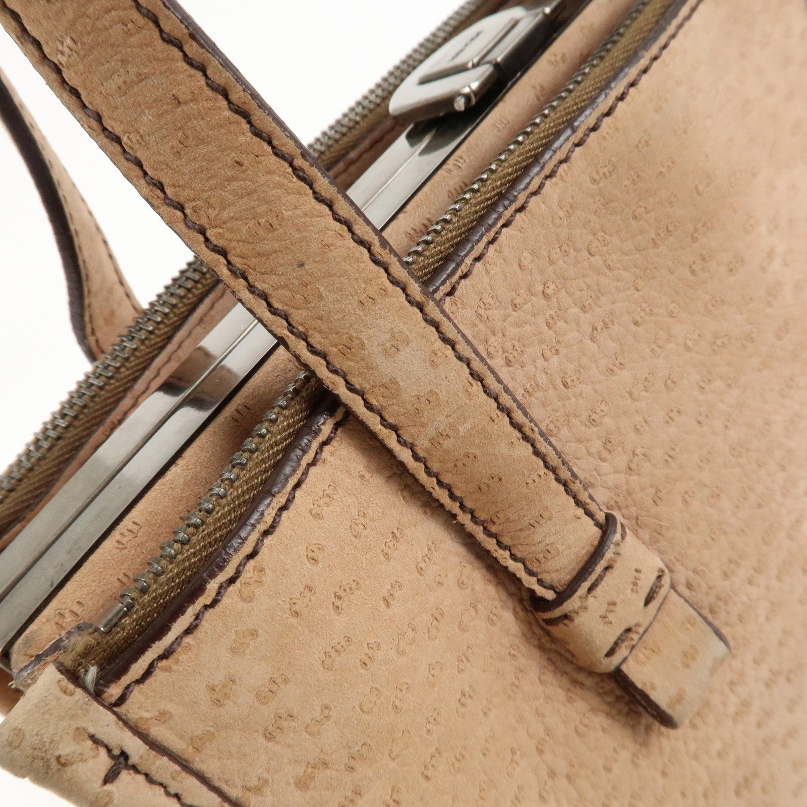 PRADA Logo Suede Clasp Tote Bag Hand Bag Beige BR1935 F/S Used