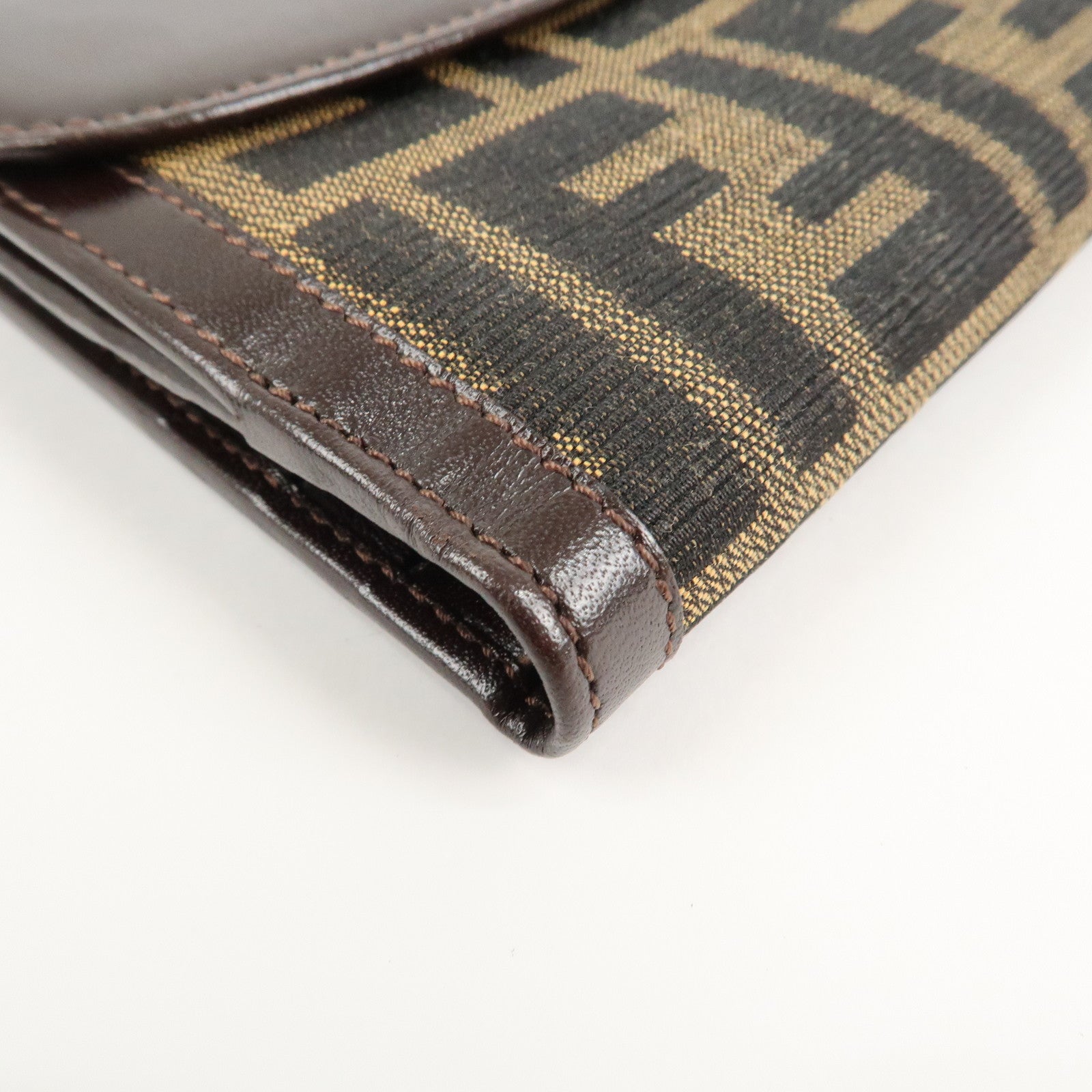 FENDI Zucca Canvas Leather W Hook Bifold Wallet 12671 Used