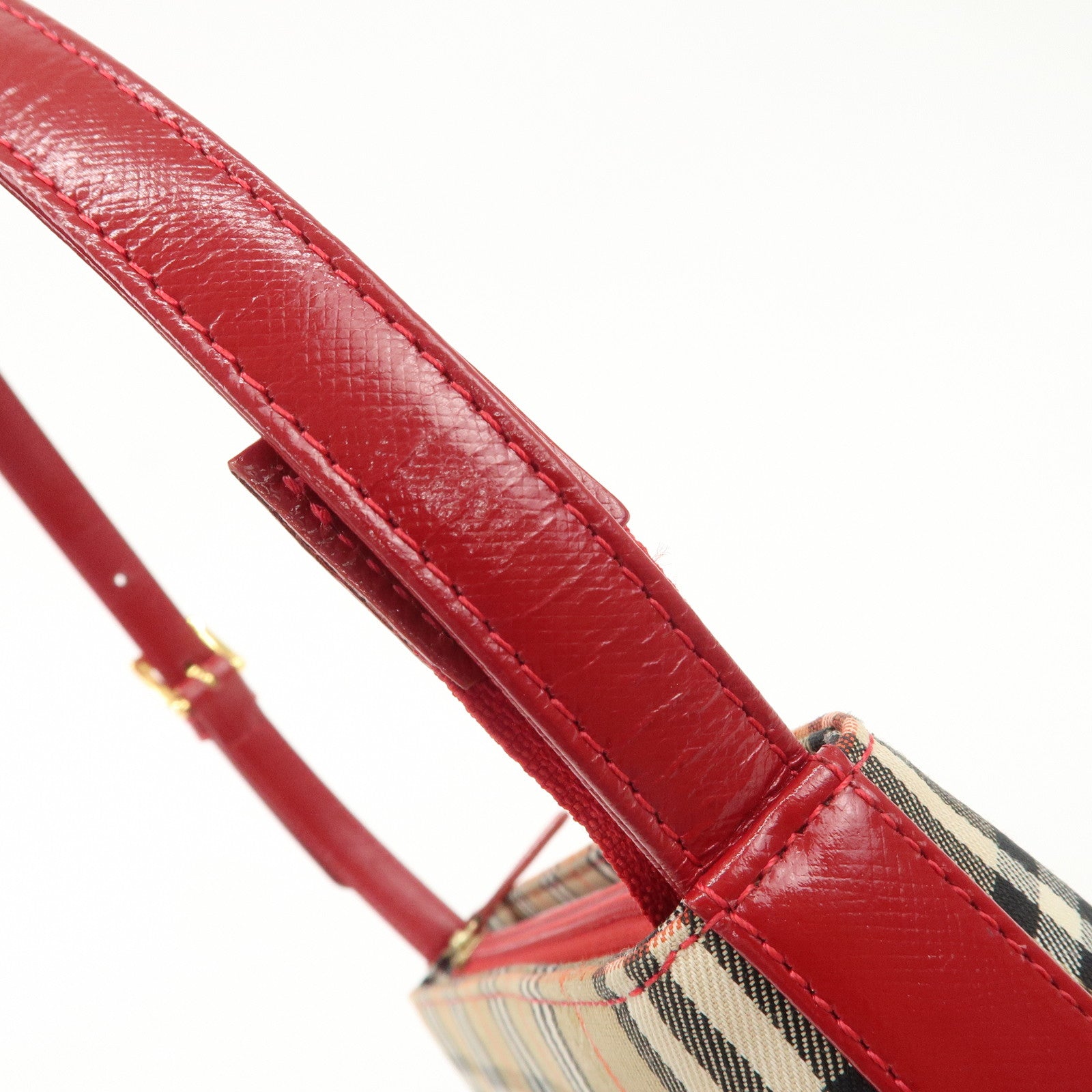 BURBERRY Nova Plaid Canvas Leather Shoulder Bag Hand Bag Red Used