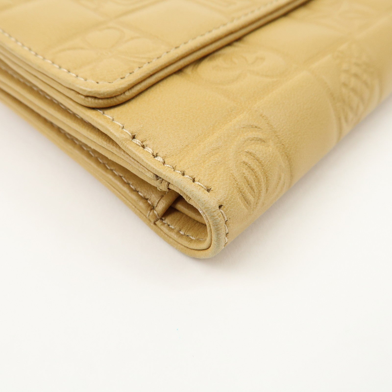 CHANEL Icon Line Lamb Skin W Flap Bi-fold Wallet Beige A24212 Used
