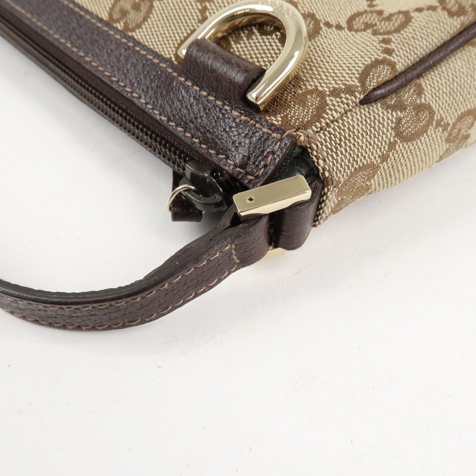 GUCCI Abbey GG Canvas Leather Shoulder Bag Beige Dark Brown 145750 Used