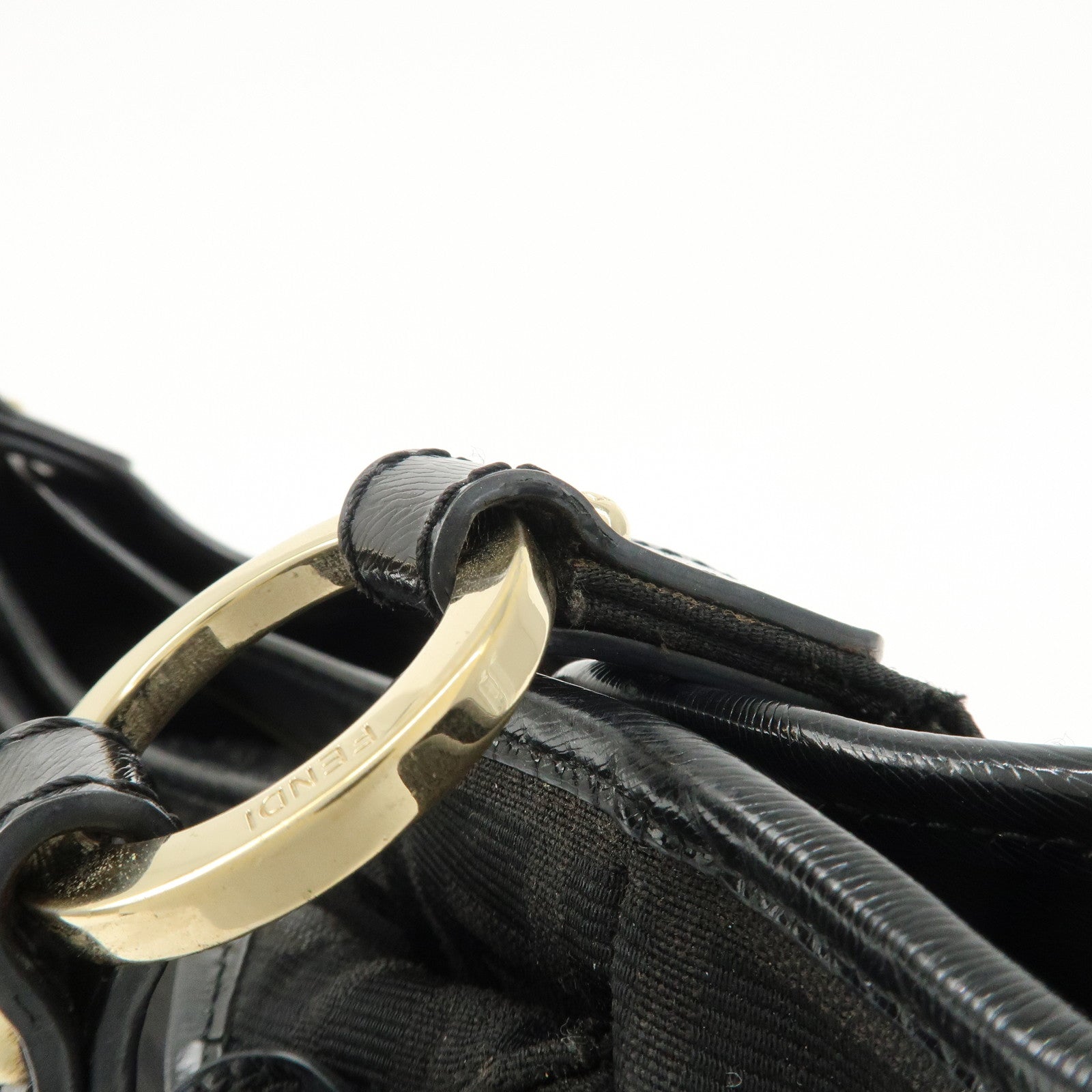 FENDI Zucca Canvas Leather Tote Bag Hand Bag Black 8BH156 Used