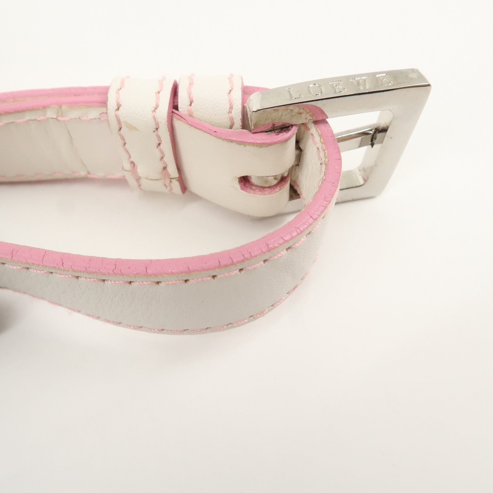 LOEWE Anagram Canvas Leather Shoulder bag Pink Used