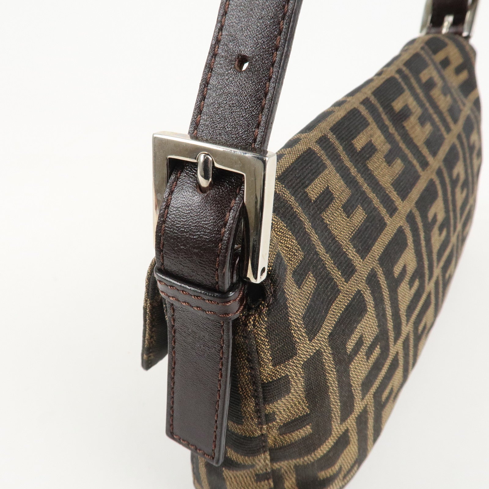 FENDI Zucca Mamma Baguette Canvas Shoulder Bag Brown Black 26424 Used