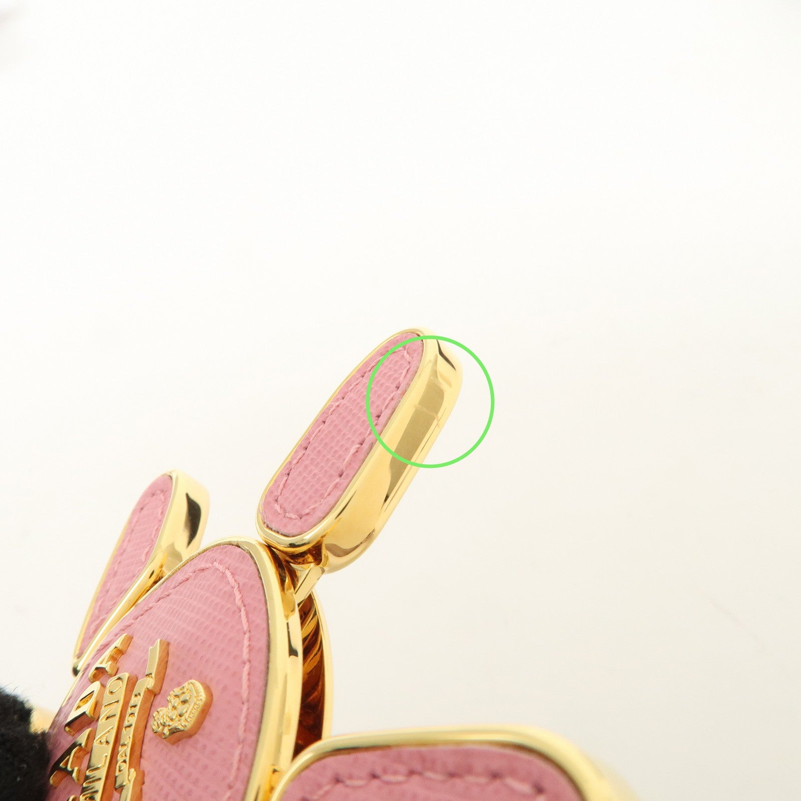 PRADA Saffiano Leather Metal Bear Bag Charm Key Chain Pink Used