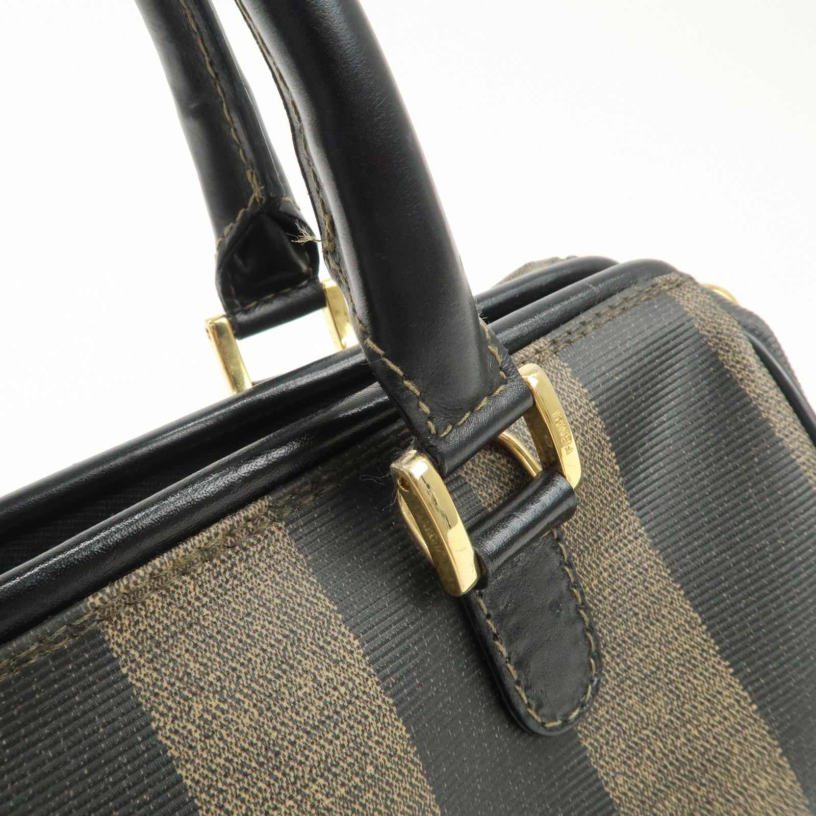 FENDI Pequin PVC Leather Boston Bag Black Brown 259022 Used