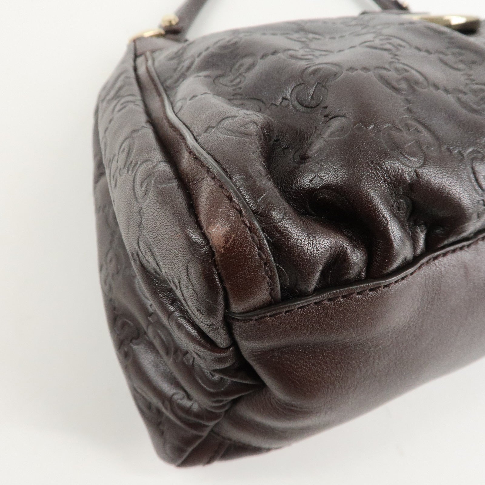 GUCCI Abbey Guccissima Leather Shoulder Bag Dark Brown 190525 Used