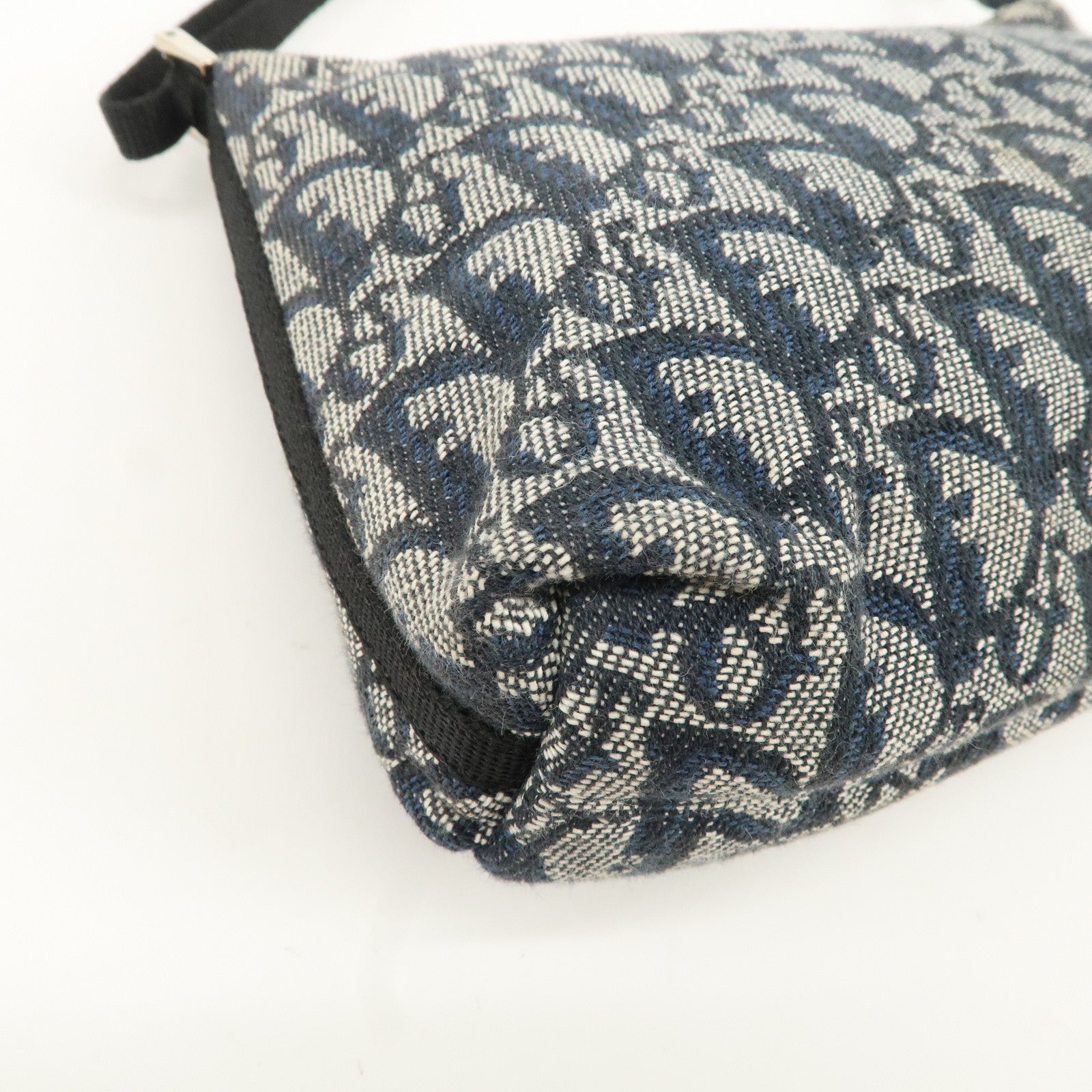 Christian Dior Trotter Canvas Leather Shoulder Bag Navy White Used