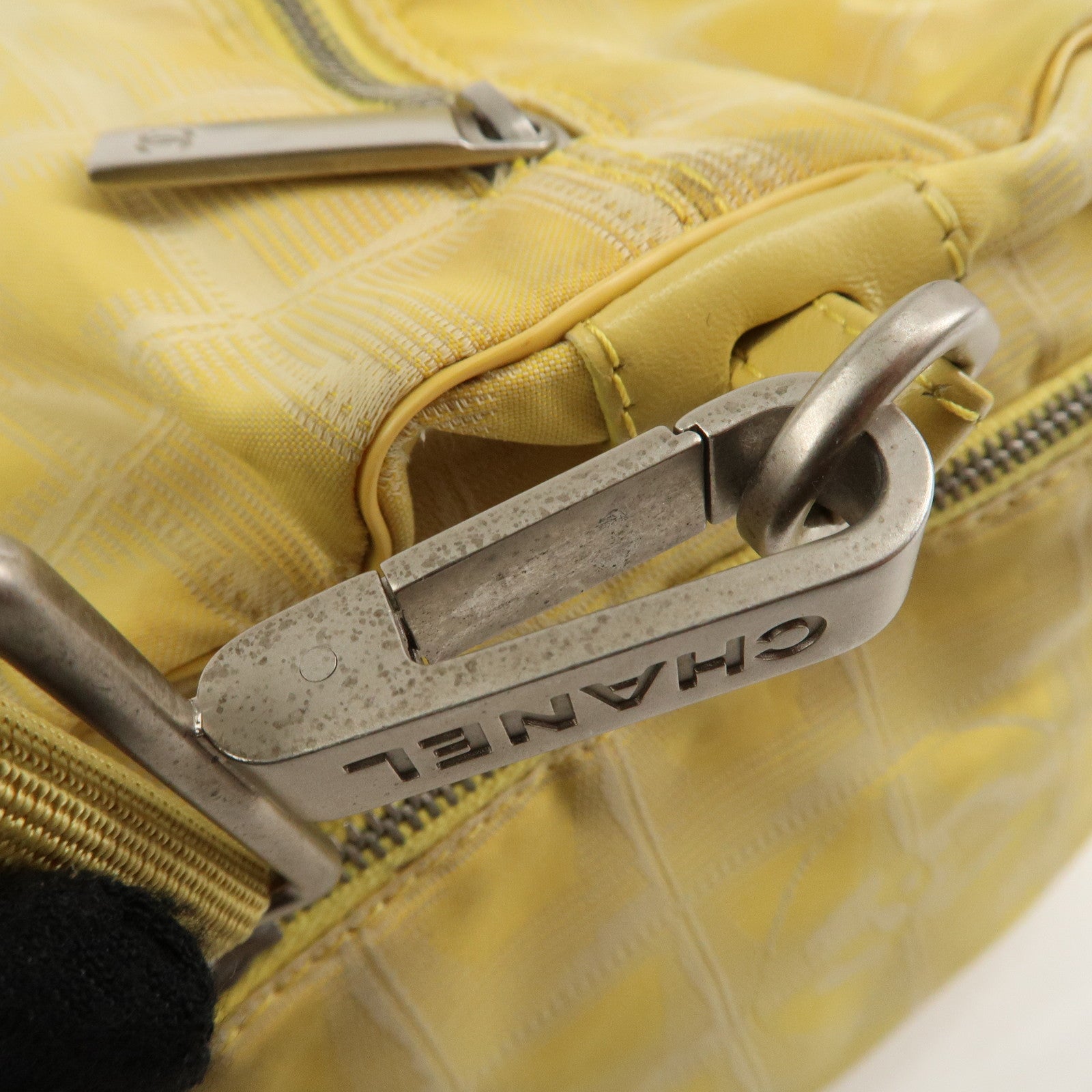 CHANEL New Travel Line Nylon Jacquard Leather Boston Bag A17669 Used