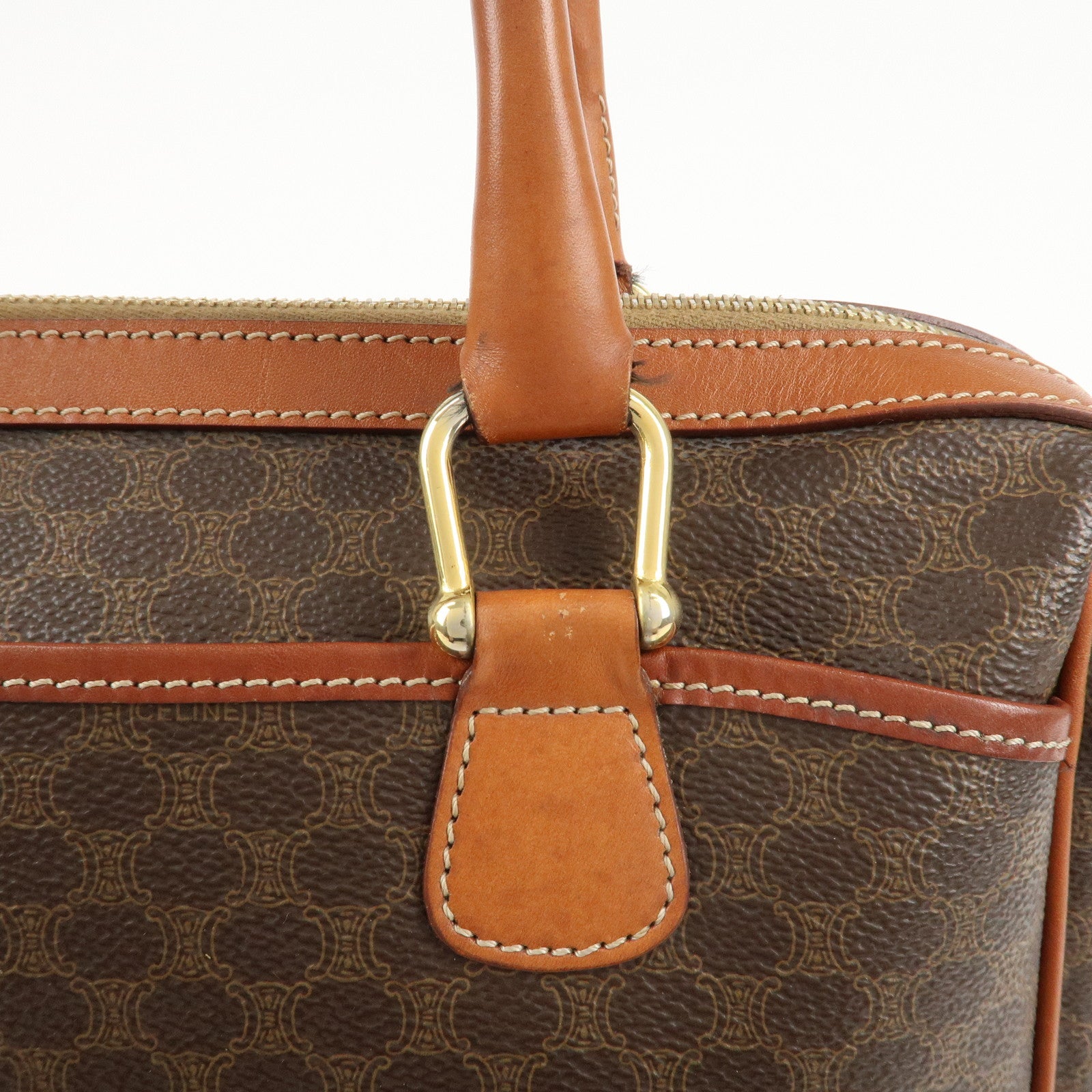 CELINE Macadam PVC Leather Boston Bag Hand Bag Brown Used