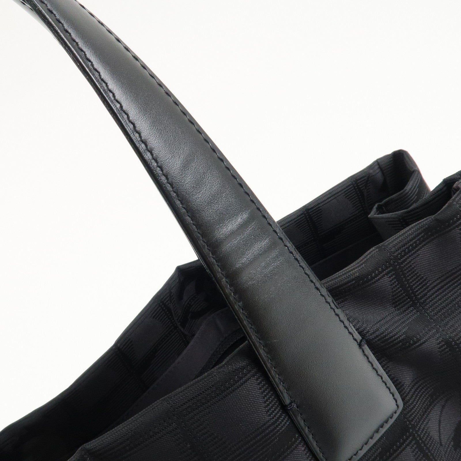 CHANEL New Travel Line Nylon Jacquard Leather Tote Bag Black A15991 Used