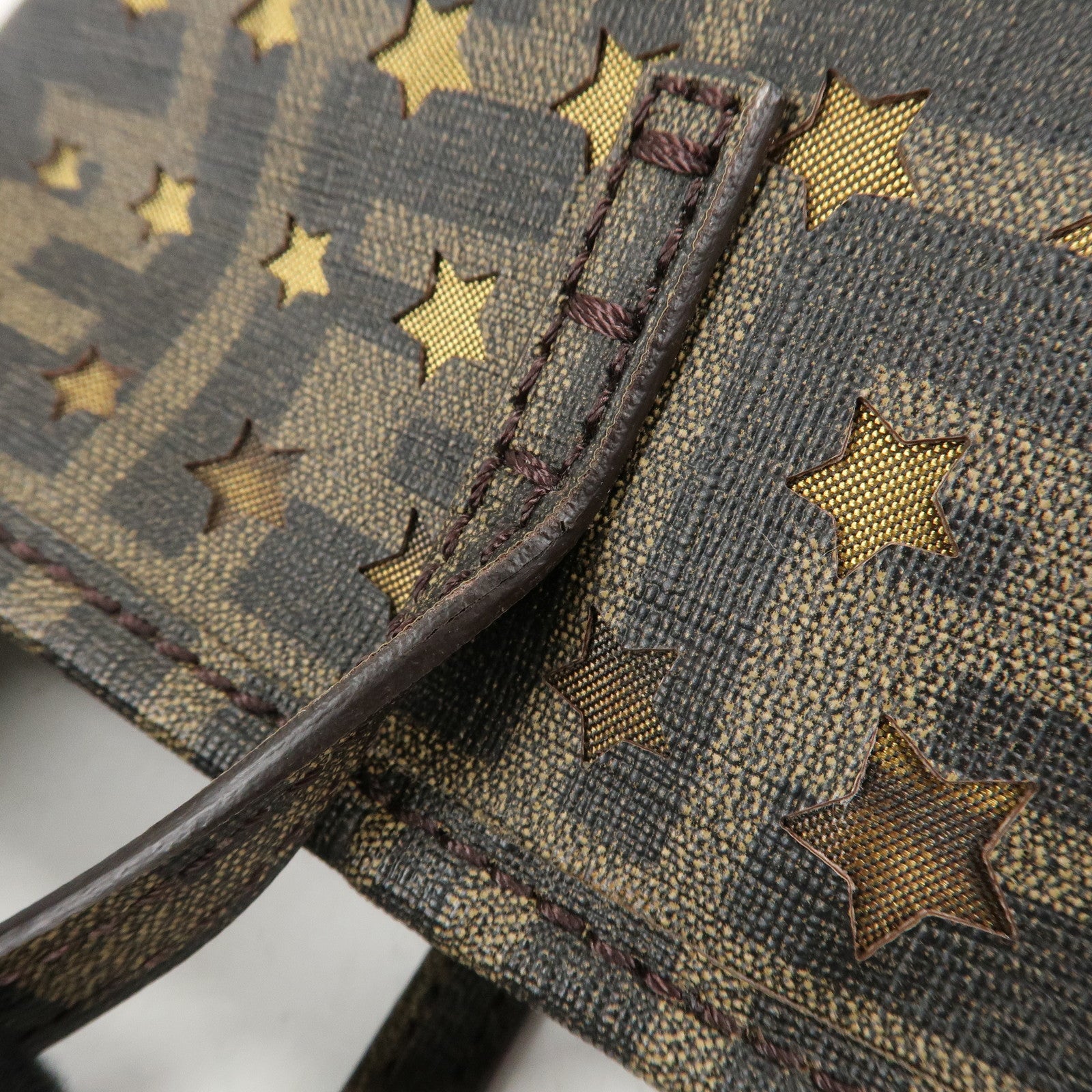 FENDI Zucca PVC Nylon Tote Bag Star Punching Brown Black 8BH223 Used