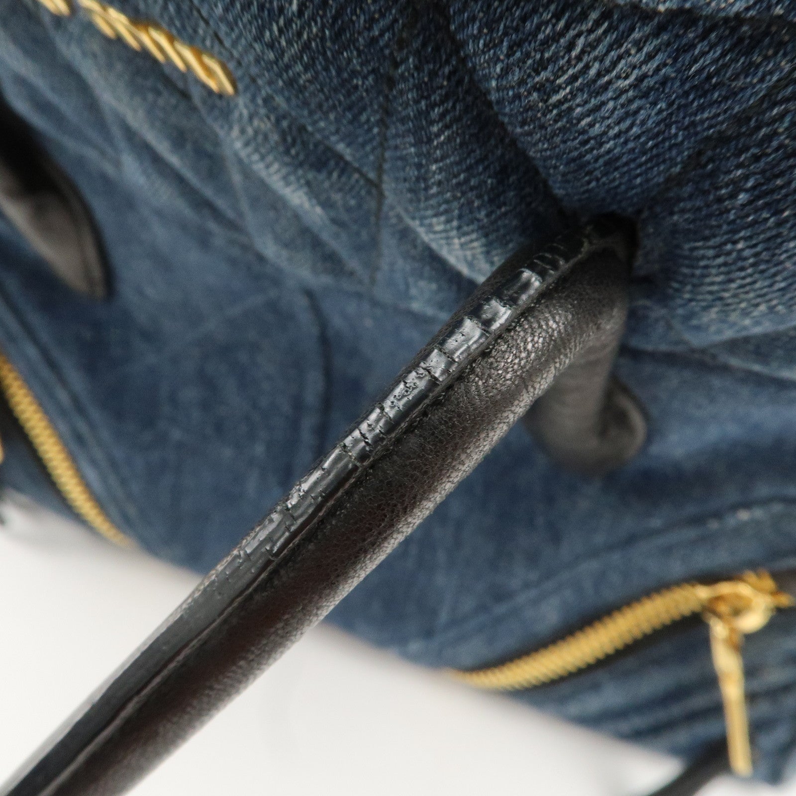 MIU MIU Denim Leather Biker 2WAY Bag Blue Black RN1031 Used