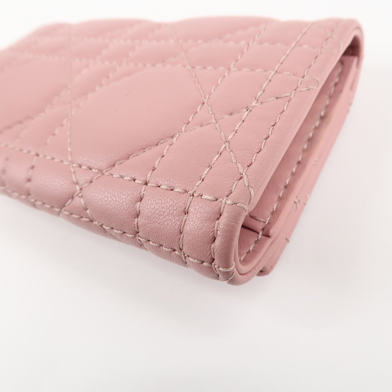 Christian Dior Cannage Leather 4 Key Case Key Chain Pink Used