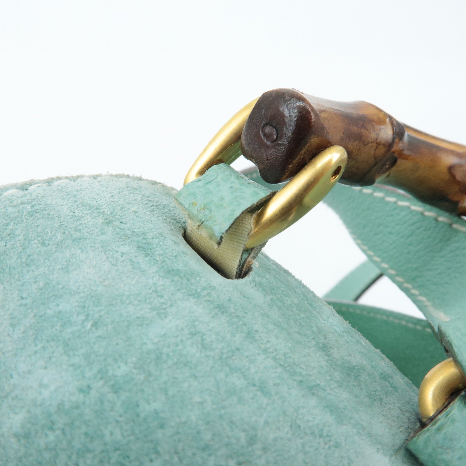 GUCCI Bamboo Suede Leather Mini Back Pack Green 003.2058.0030 Used