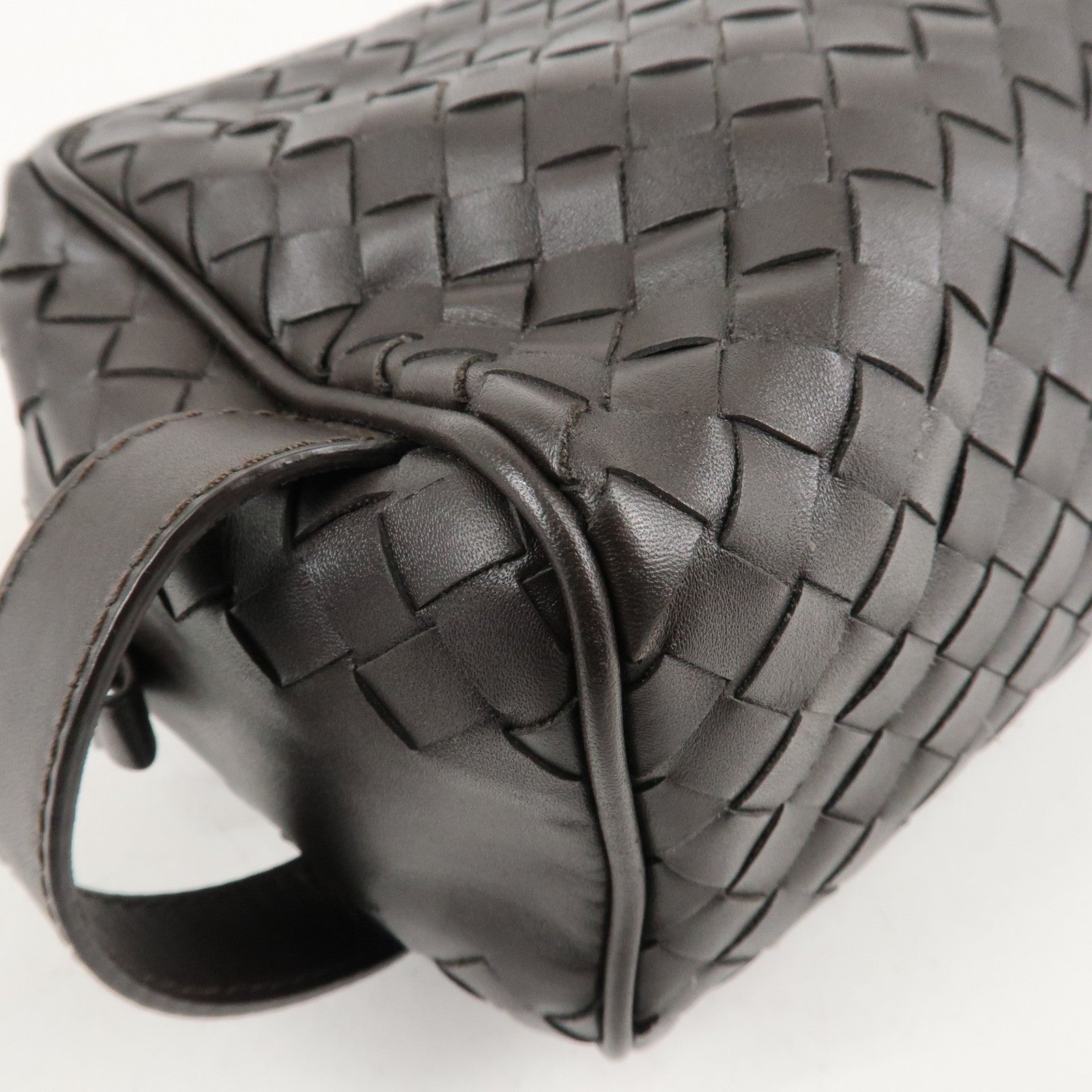 BOTTEGA VENETA Intrecciato Leather Second Bag Dark Brown Used