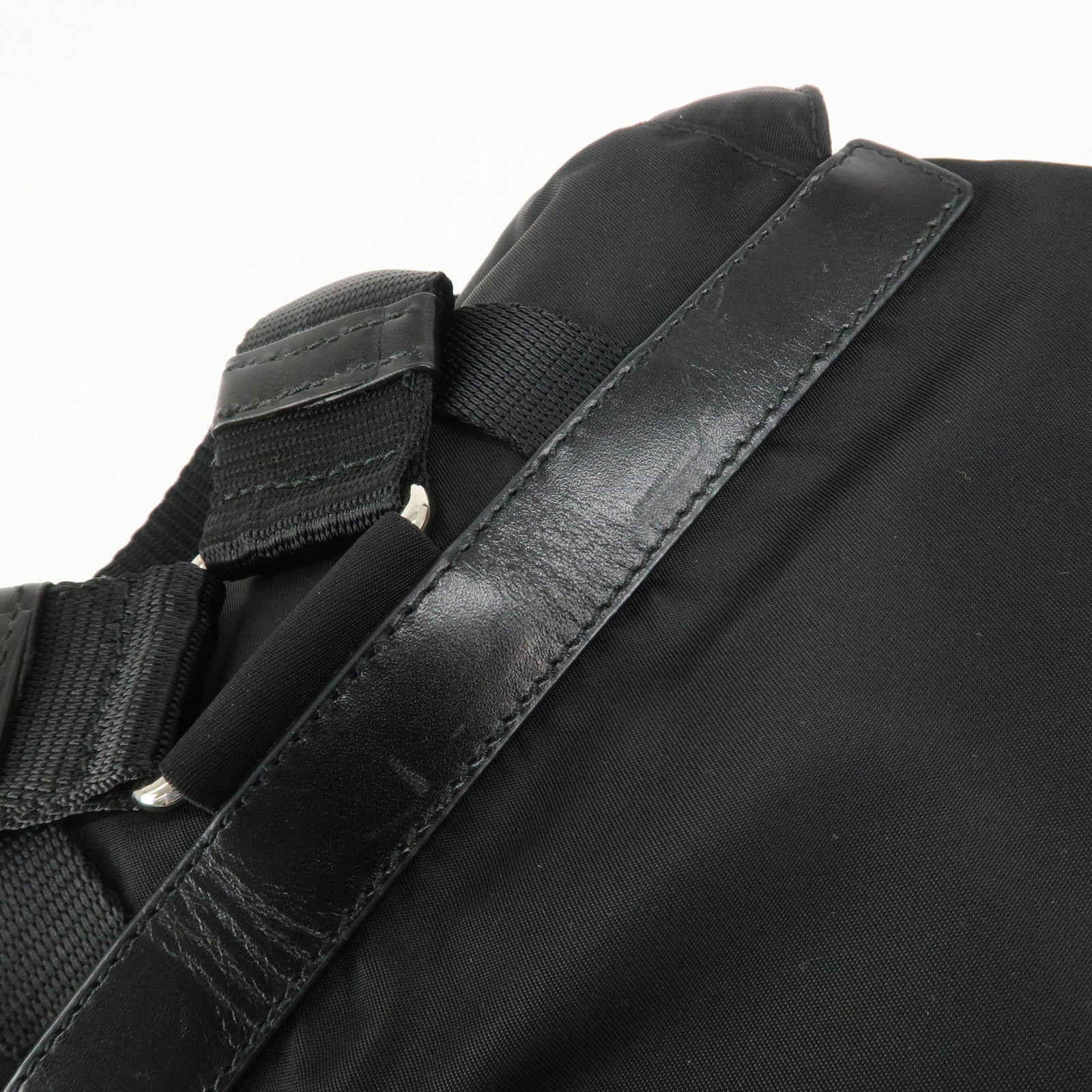 PRADA Logo Nylon Leather Back Pack Ruck Sack NERO Black BZ2811 Used