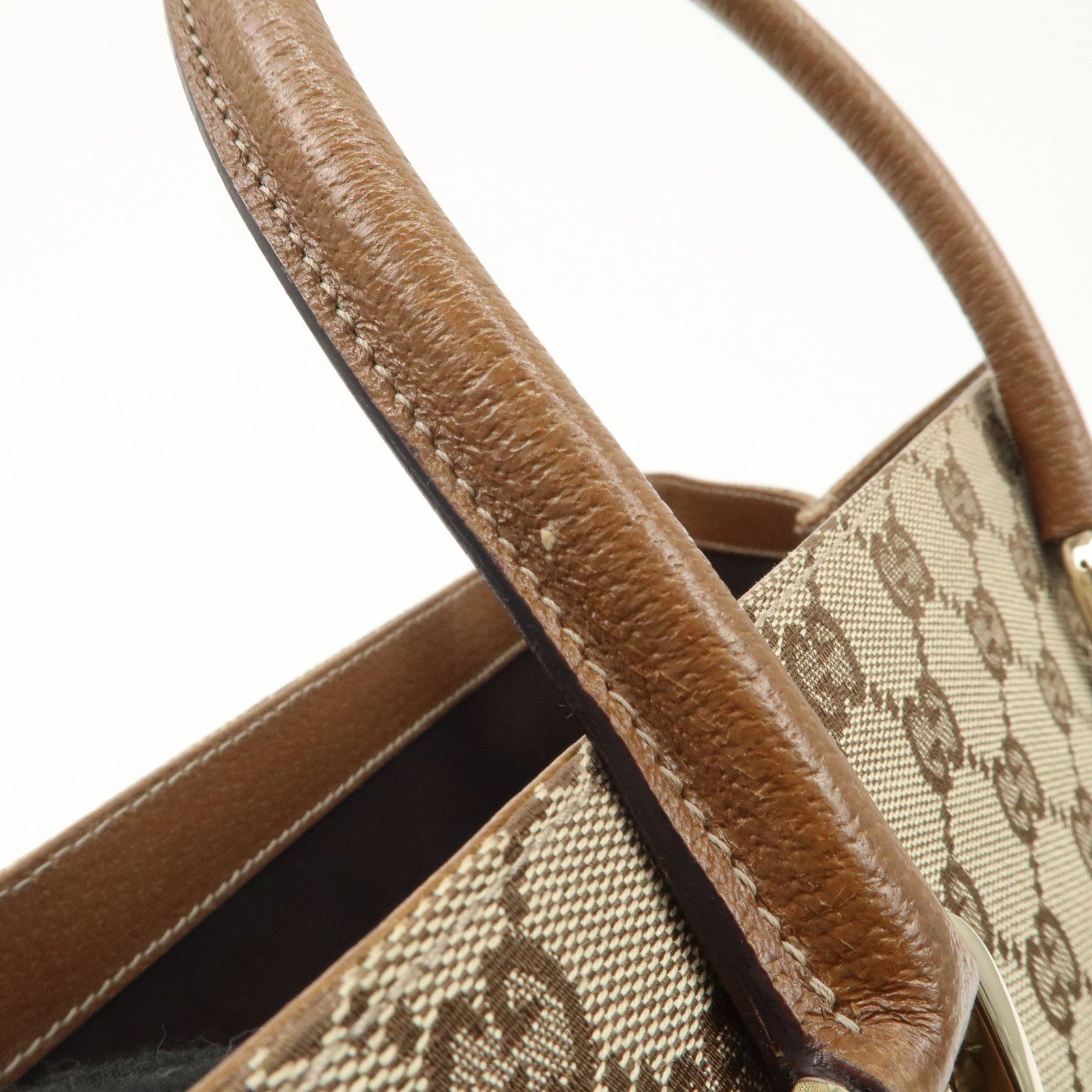 GUCCI GG Canvas Leather Tote Bag Hand Bag Beige Brown 120895 Used