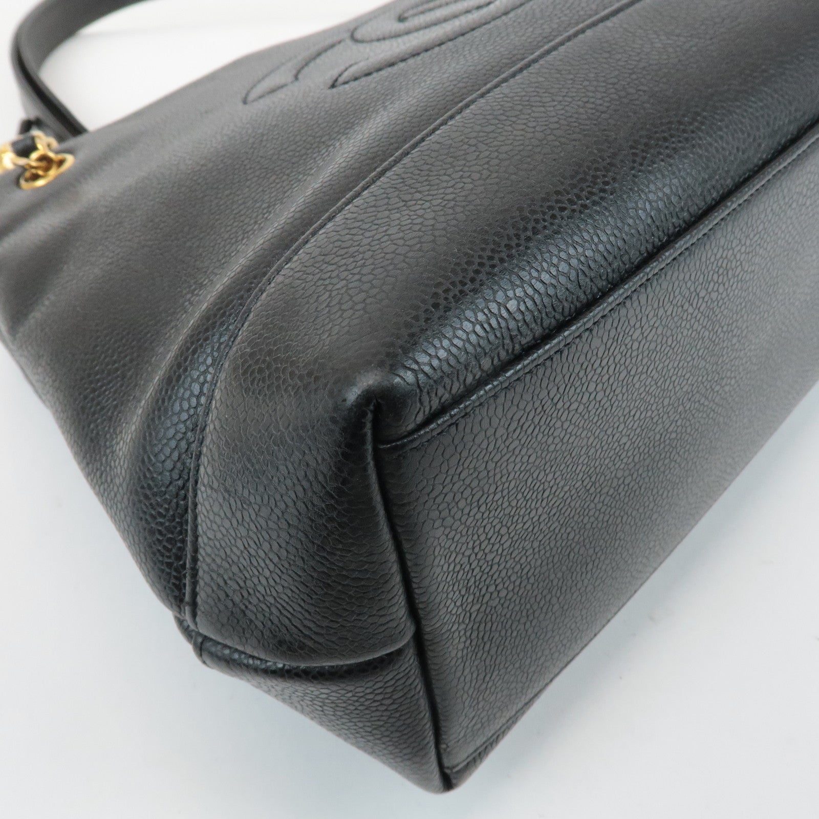 CHANEL COCO Mark Caviar Skin Chain Shoulder Bag Black Used