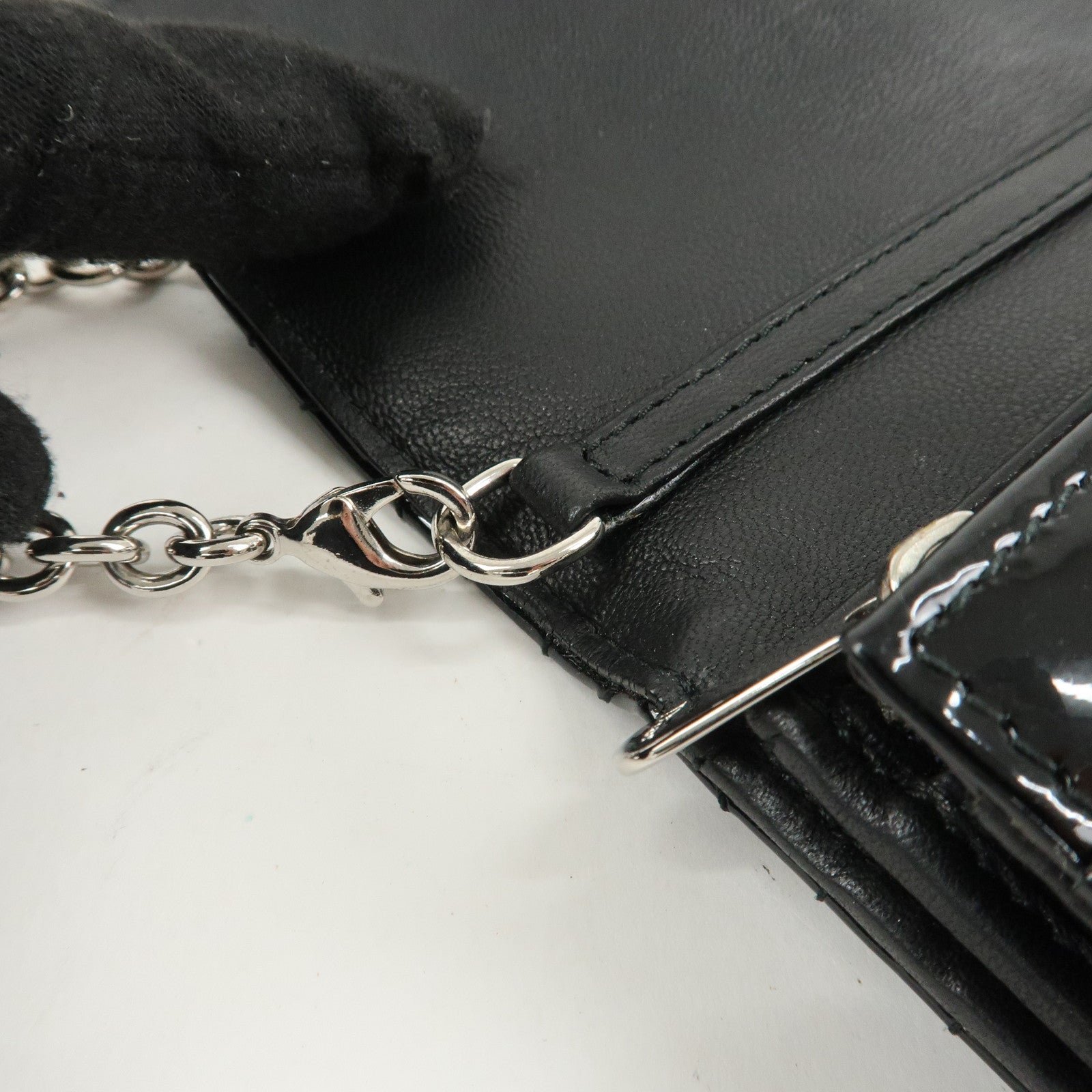 Christian Dior New Lock Cannage Patent Leather Chain Long Wallet Used
