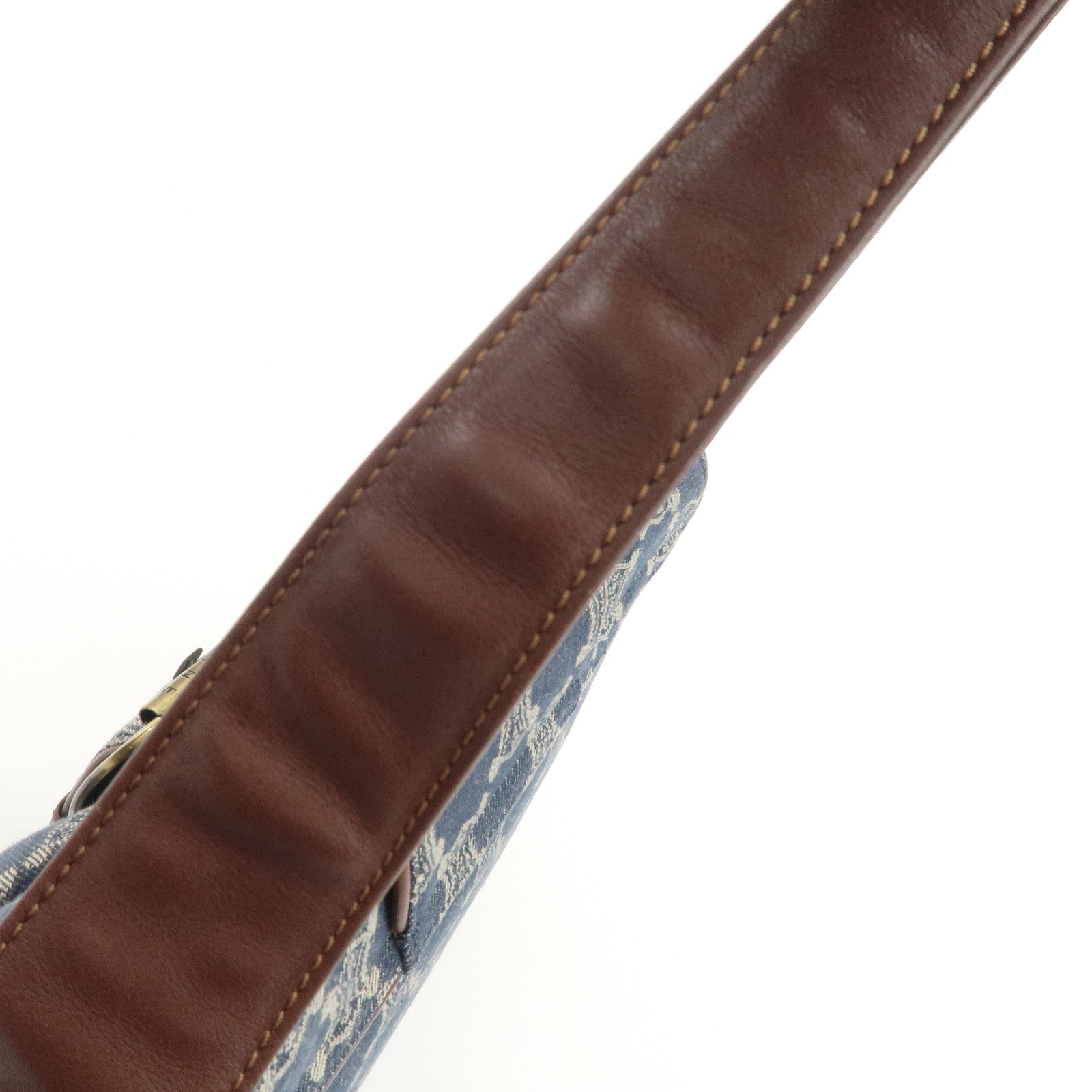 CELINE Macadam Denim Leather Shoulder Bag Blue Brown Used
