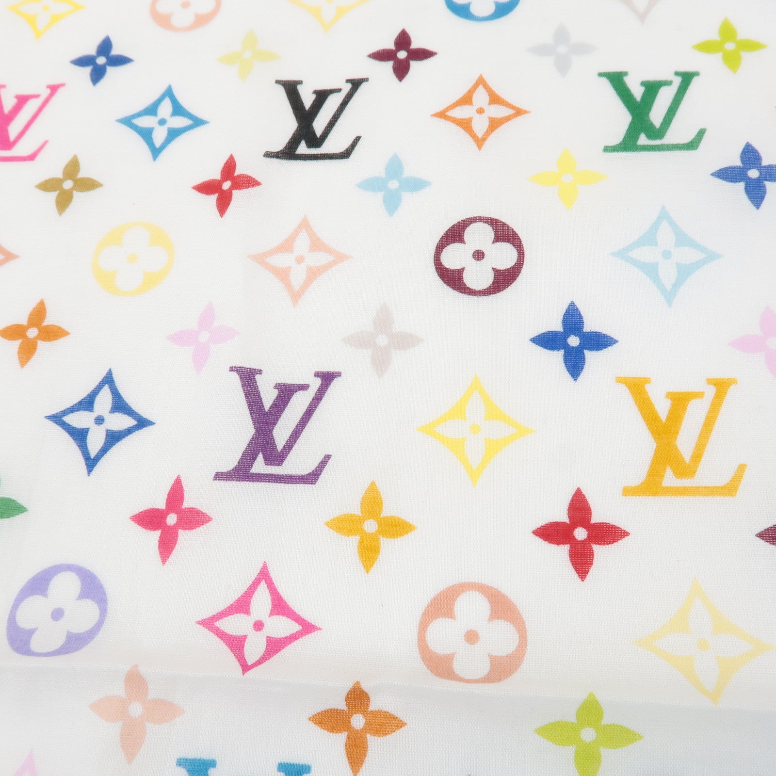 Louis Vuitton Monogram Multicolor Cotton Scarf Blanc M71911 Used