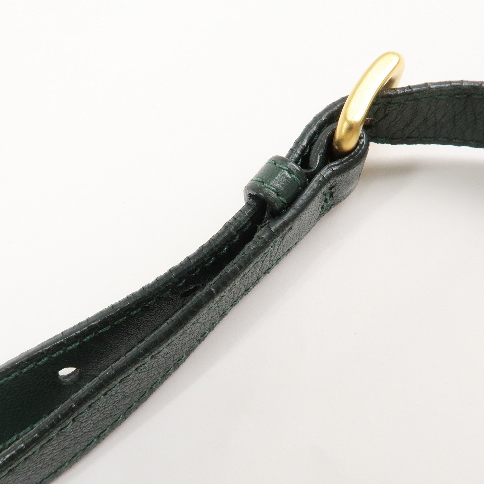 PRADA Logo Leather Ribbon Shoulder Bag Green BP0166 Used