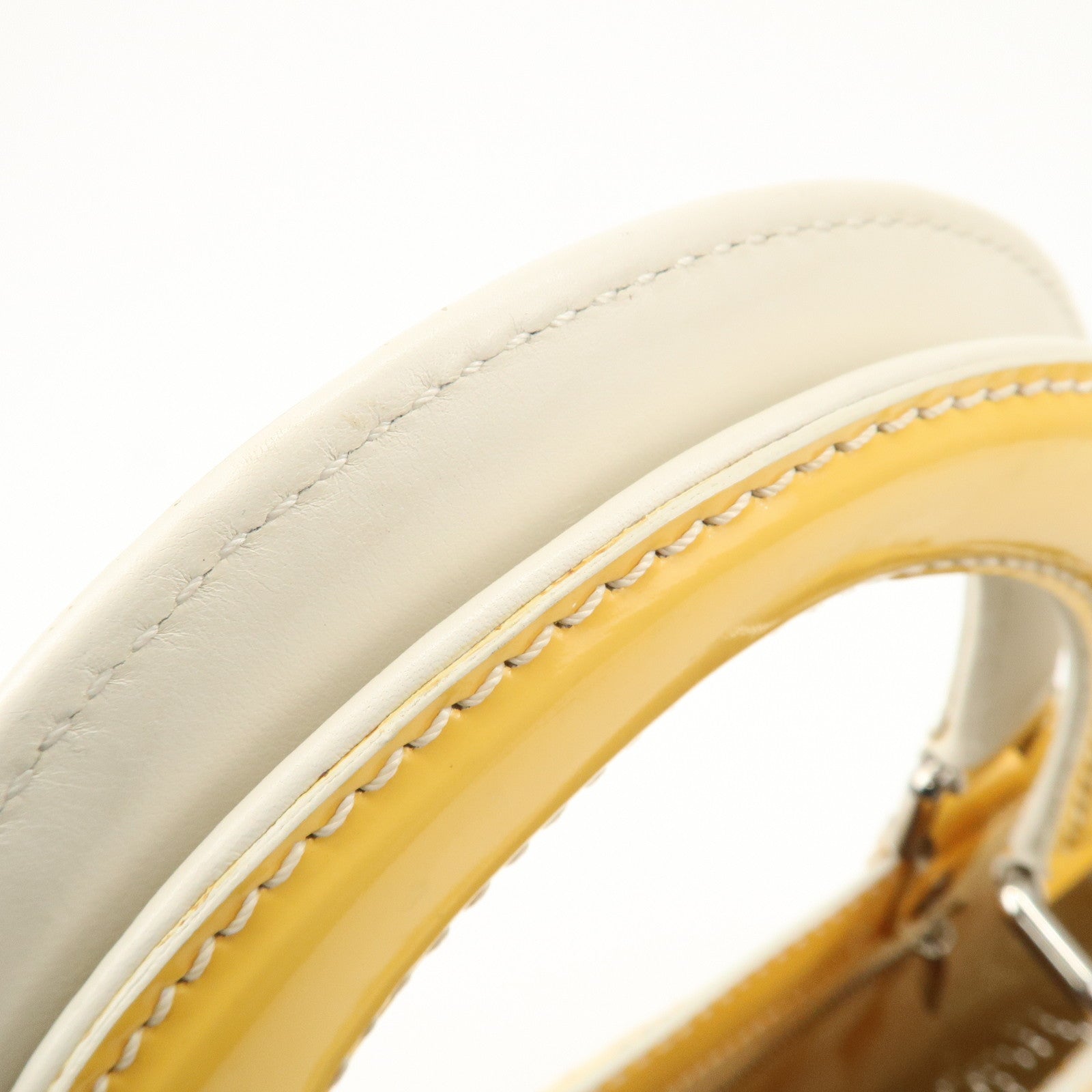 CHANEL COCO Mark No.5 Patent Leather Punching Hand Bag Yellow Used