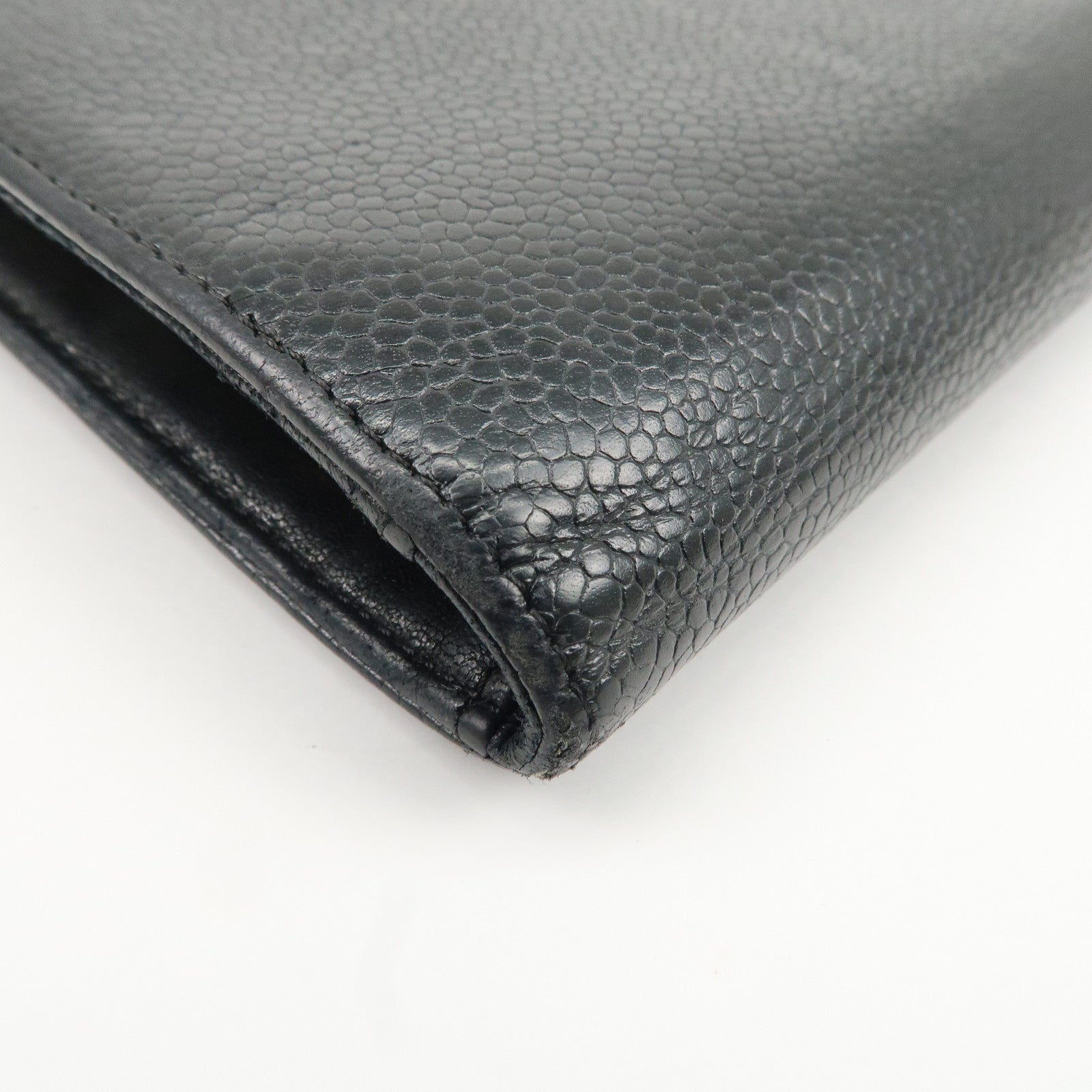 CHANEL COCO Mark Caviar Skin Bi-fold Wallet Black Used