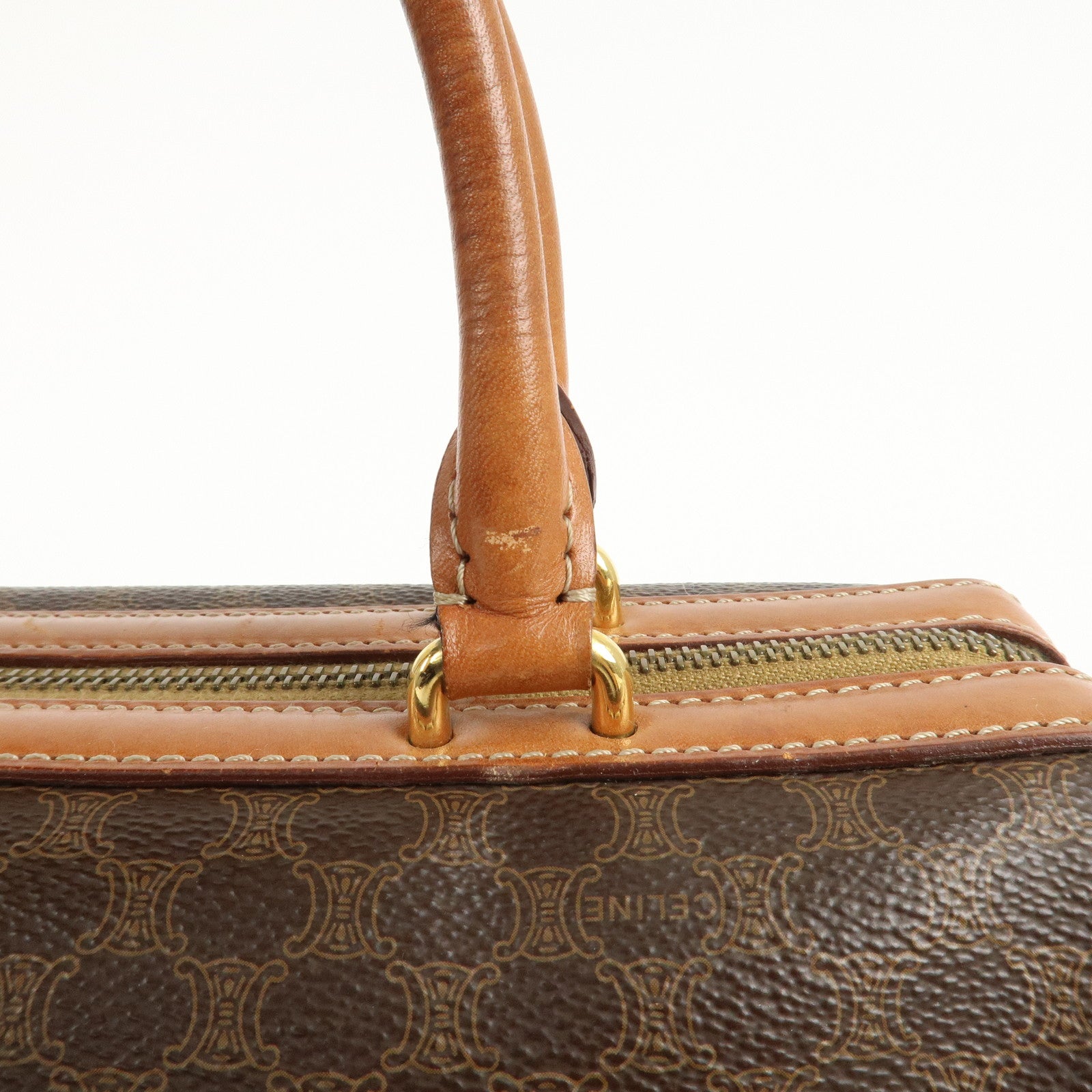 CELINE Macadam PVC Leather Boston Bag Hand Bag Brown Used