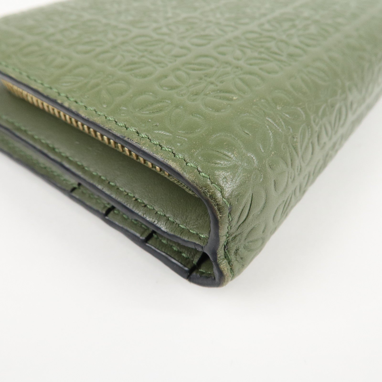 LOEWE Anagram Leather Zippy Bi-fold Wallet Avocado Green Used