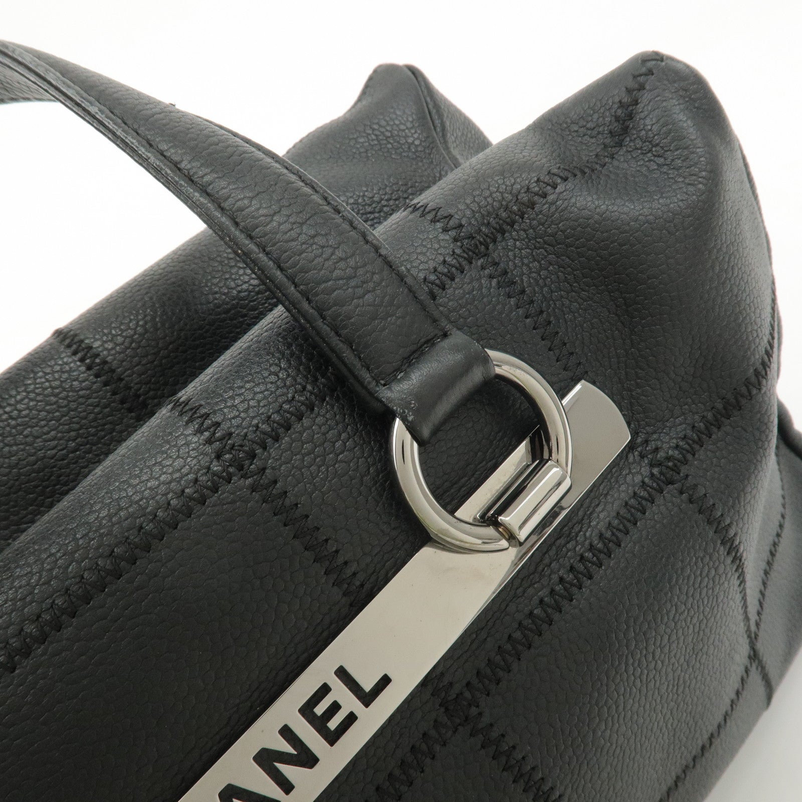 CHANEL Chocolate Bar Lamb Skin Boston Bag Black A26135 Used