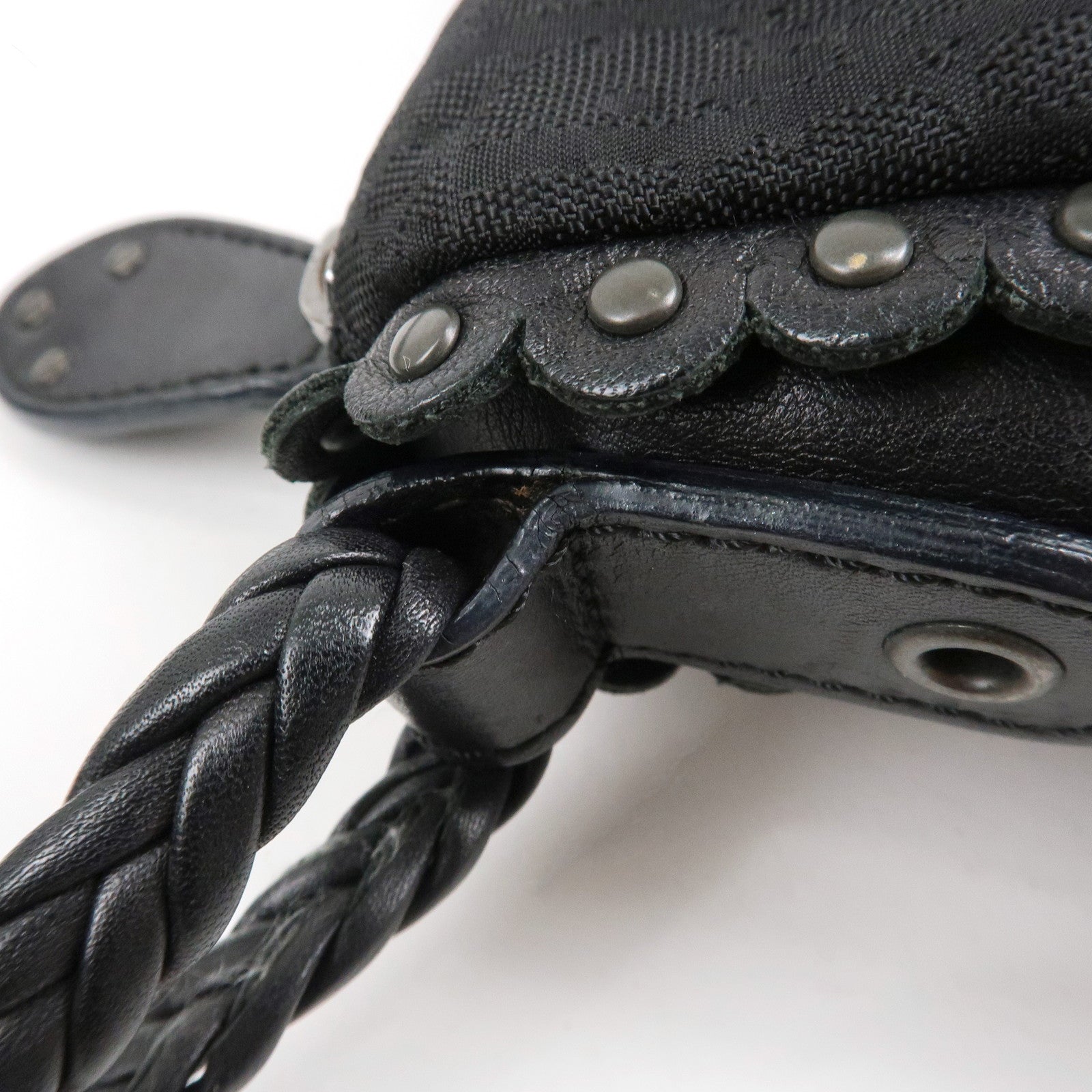 BVLGARI Logo Mania Canvas Leather Tote Bag Shoulder Bag Black Used