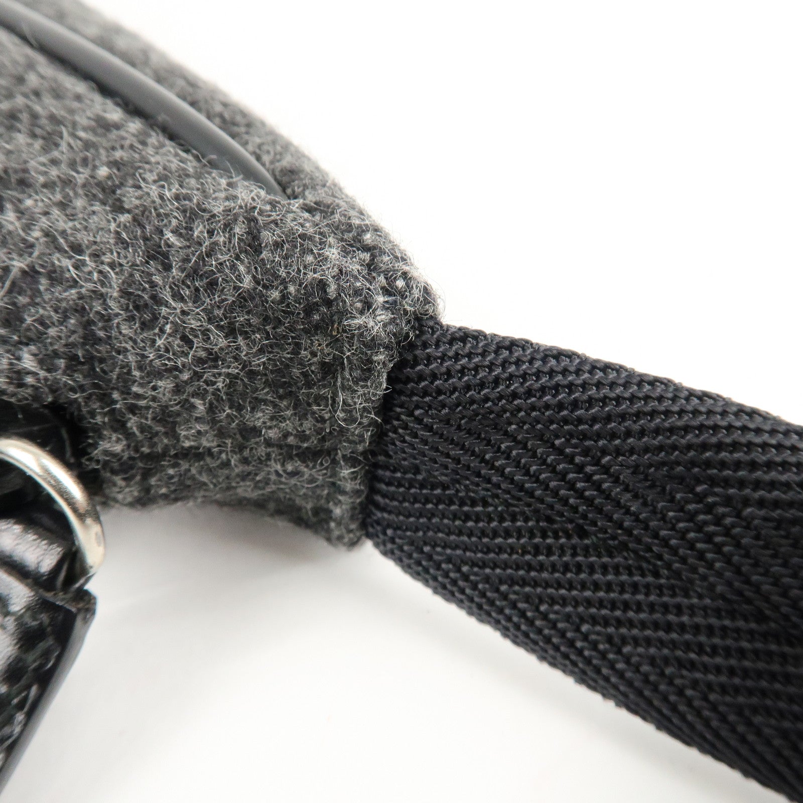 PRADA Felt Leather Shoulder Bag Hand Bag Gray Black Used