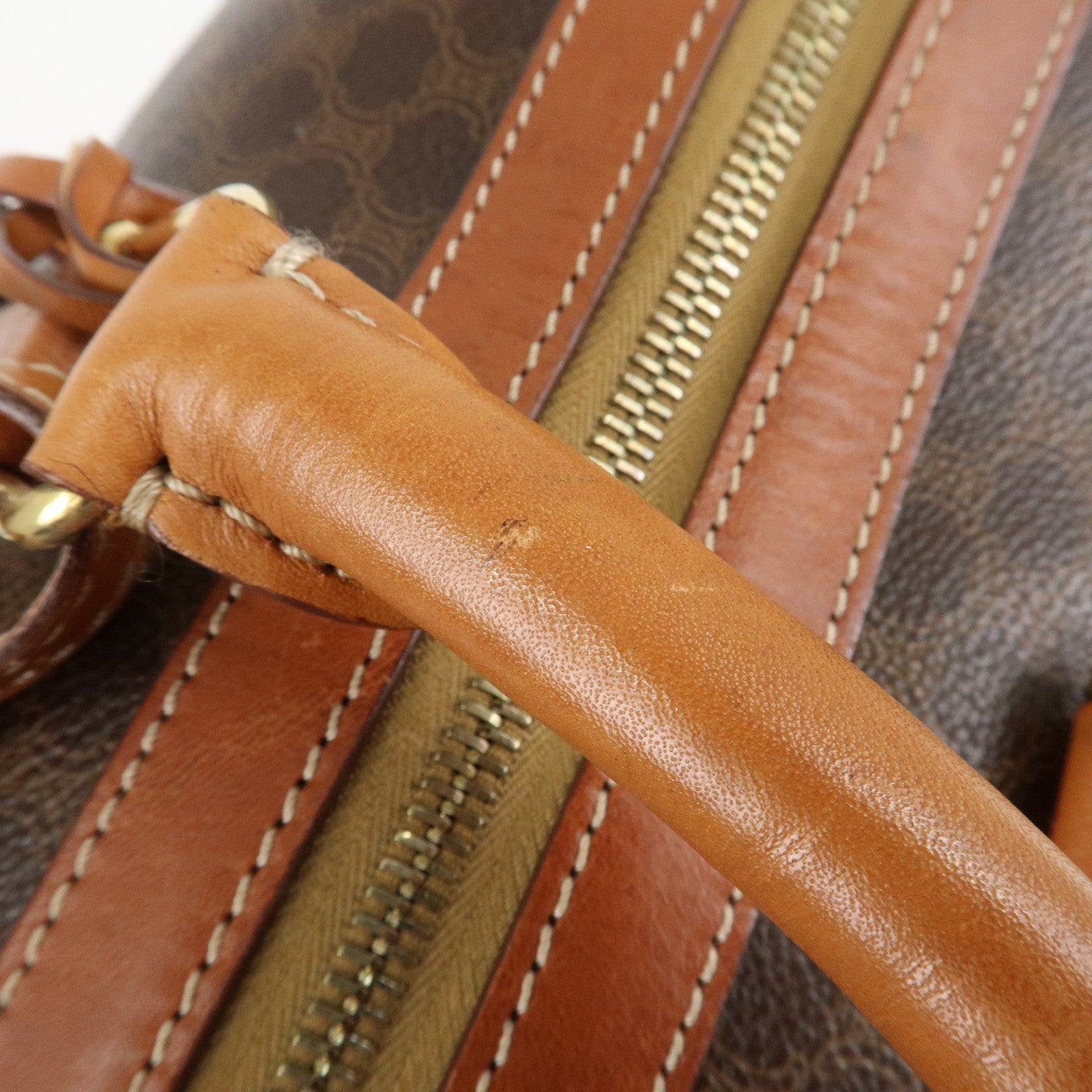 CELINE Macadam PVC Leather Boston Bag Hand Bag Brown Used