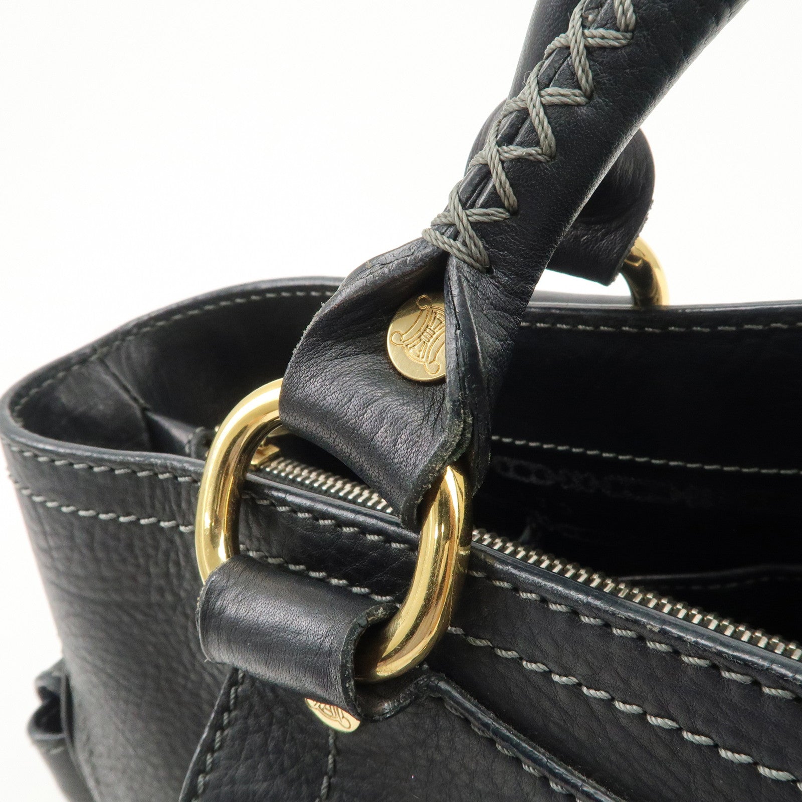 CELINE Leather Boogie Bag Hand Bag Black Used