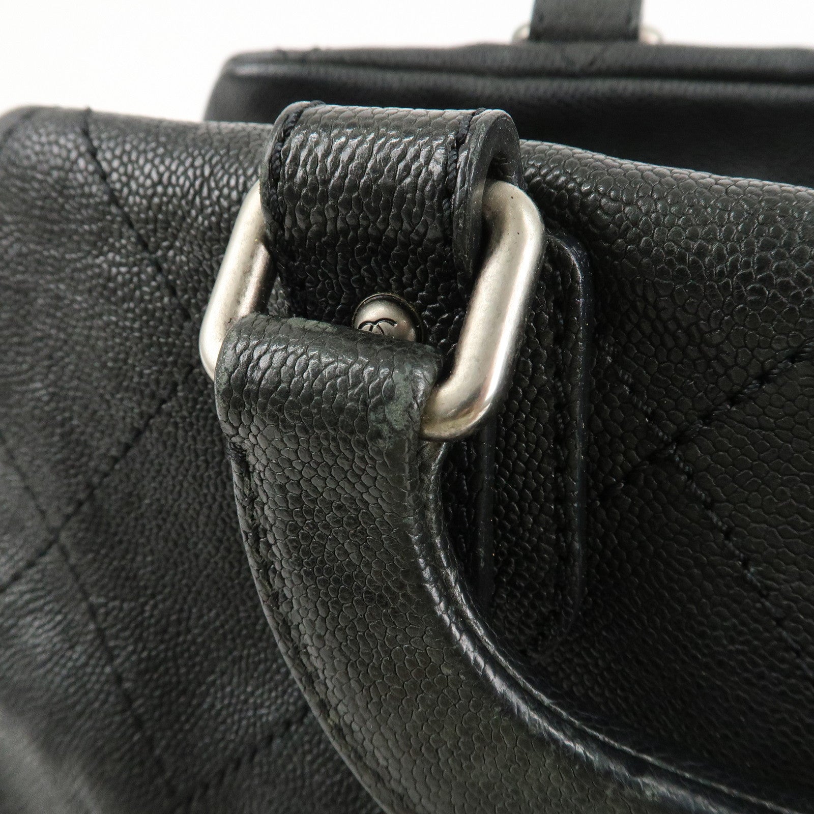 CHANEL Matelasse Caviar Skin Boston Bag Hand Bag Black A33046 Used