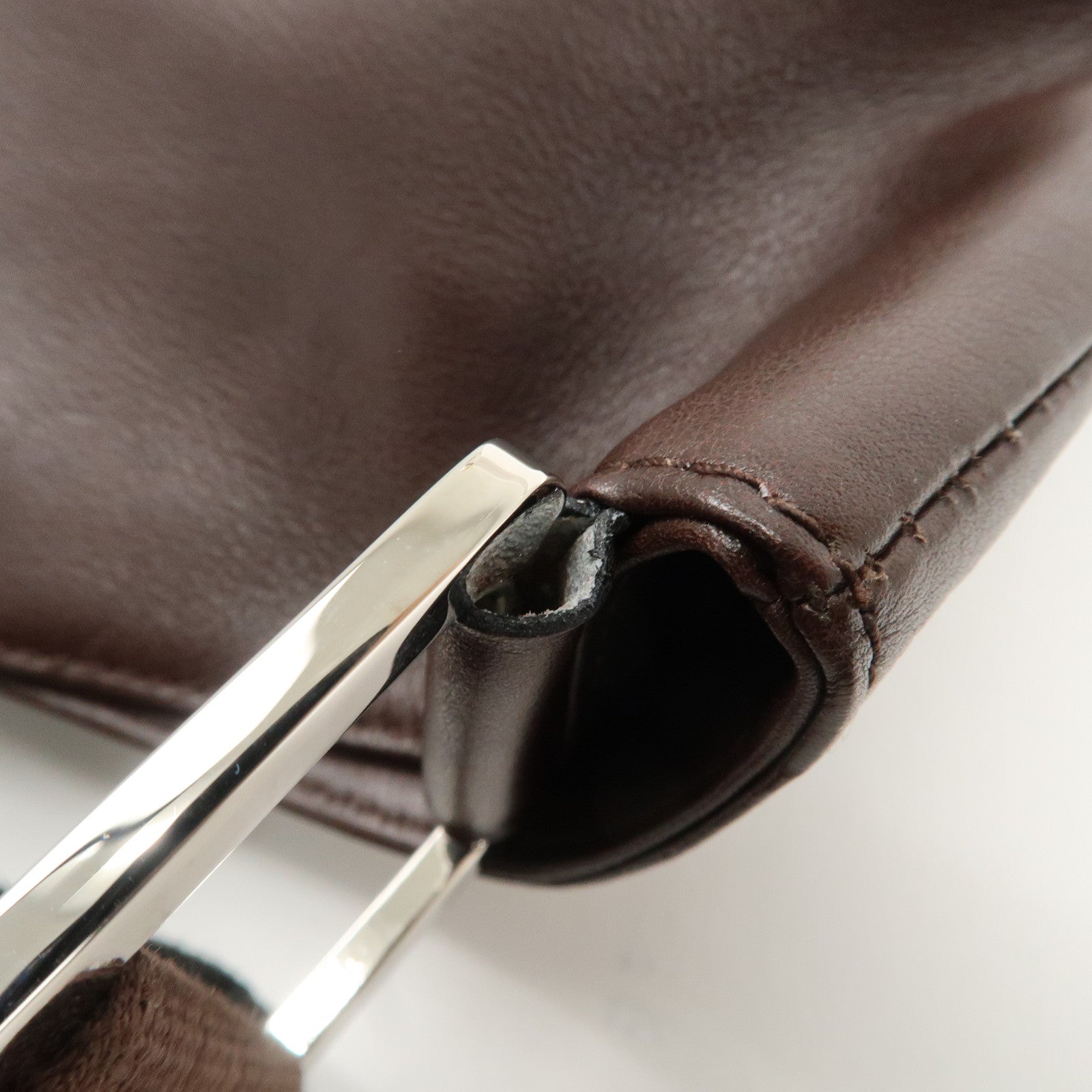 LOEWE Anagram Leather Shoulder Bag Brown Silver Hardware Used