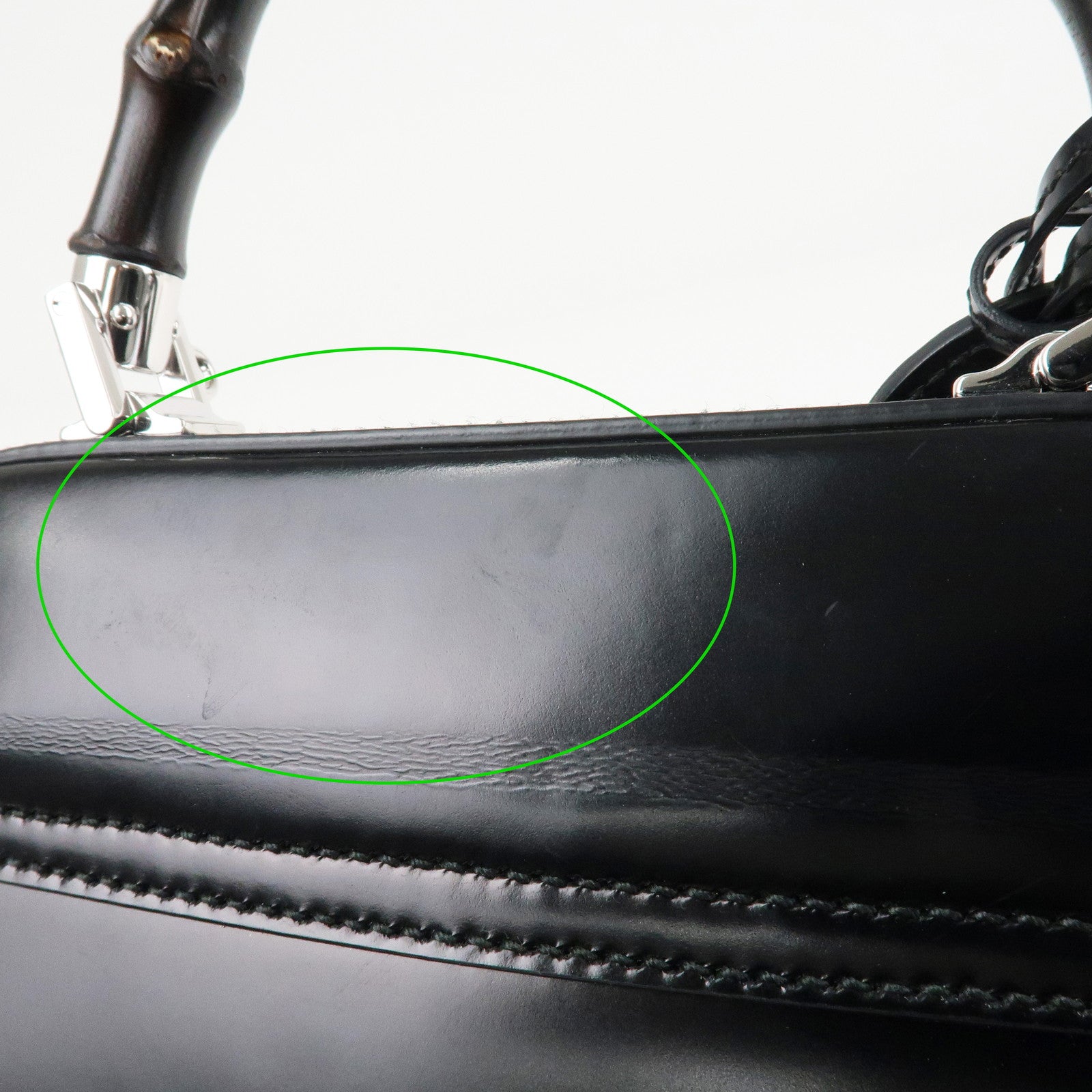 GUCCI Bamboo Leather 2Way Bag Hand Bag Black Handbag 353522 Used