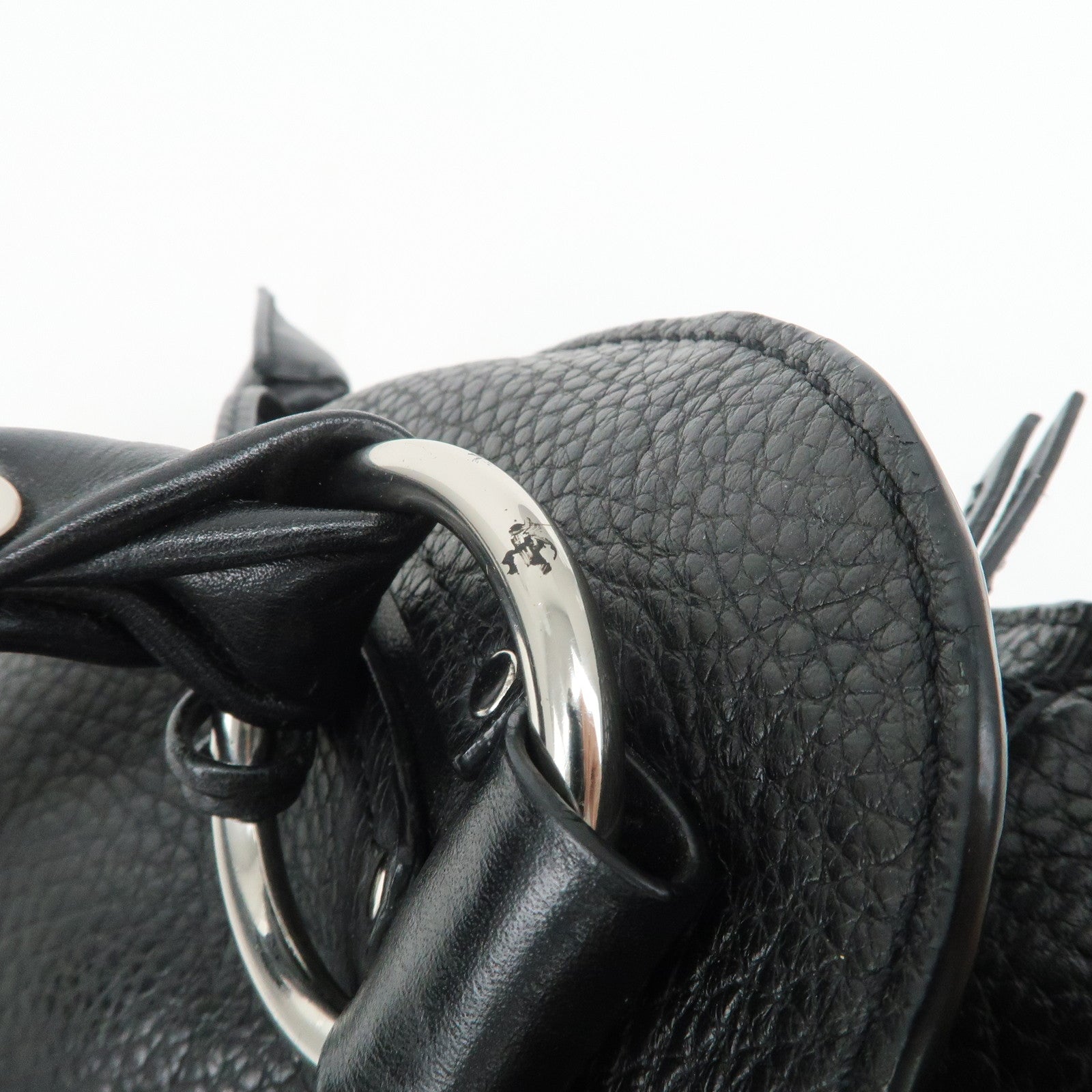 CELINE Leather Shoulder Bag Hand Bag Silver Hardware Black Used