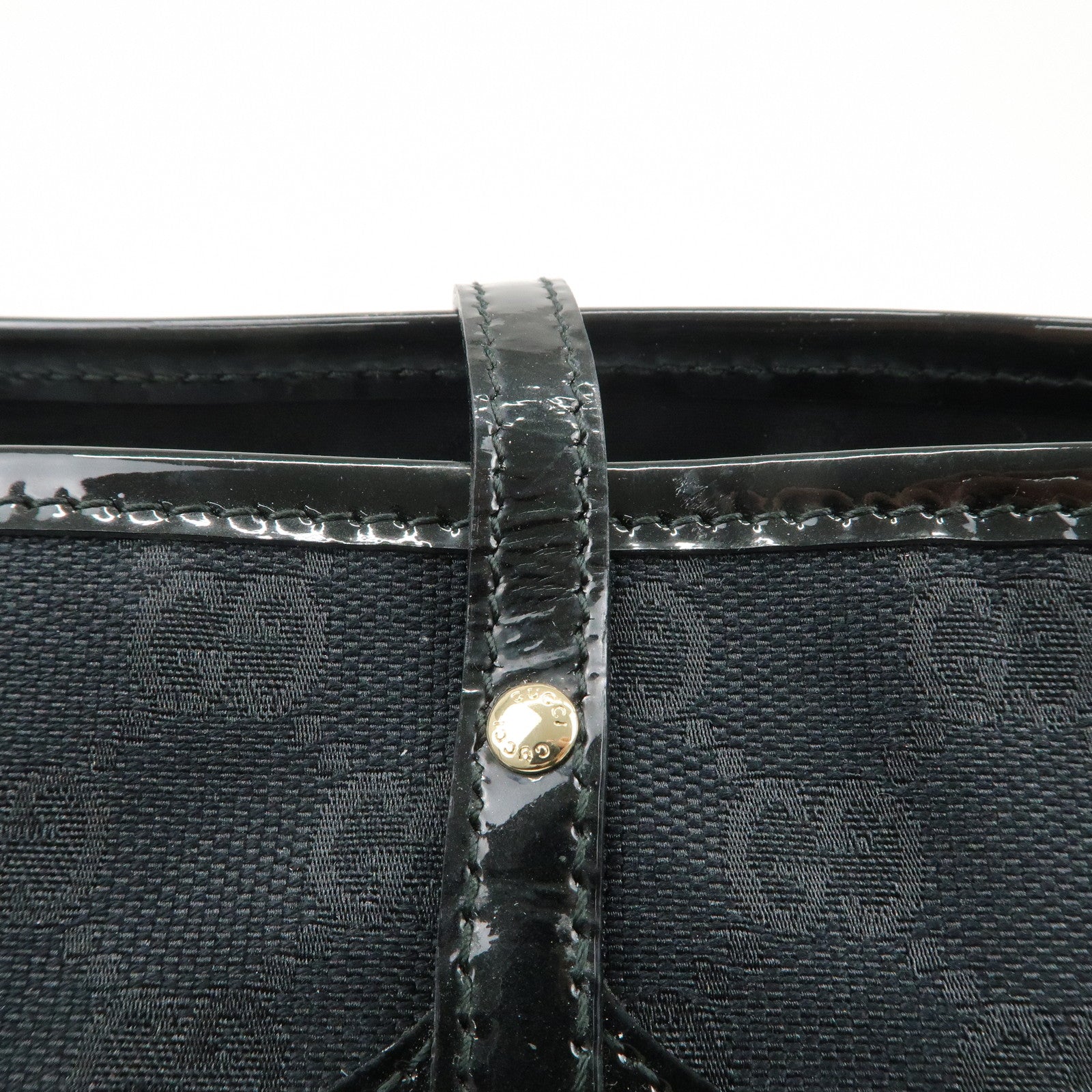 GUCCI GG Canvas Patent Leather Tote Bag Hand Bag Black 211976 Used