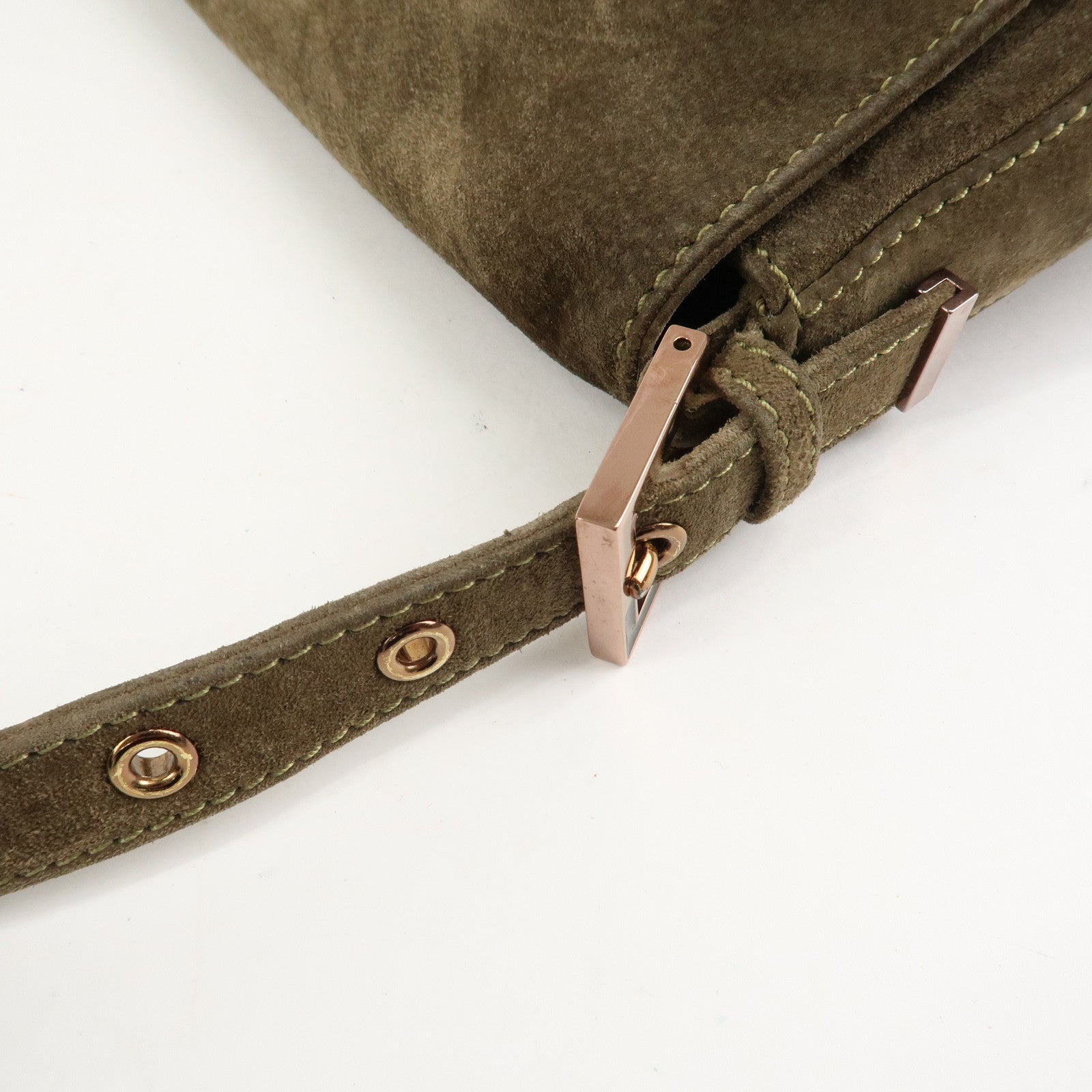 FENDI Mamma Baguette Suede Shoulder Bag Khaki 8BR001 Used
